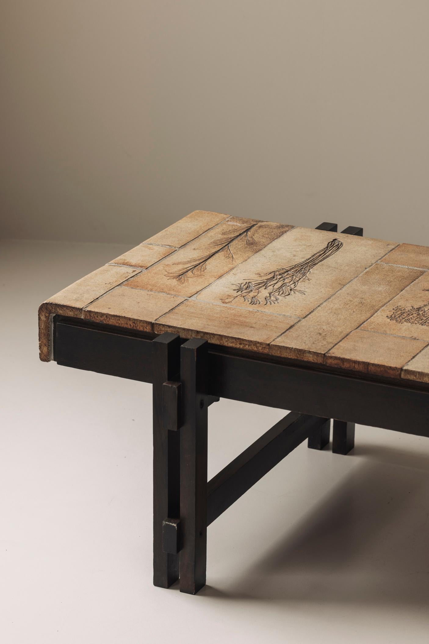 Mid-Century Modern Herbarium rectangular coffee table by Roger Capron, France 1960s. For Sale