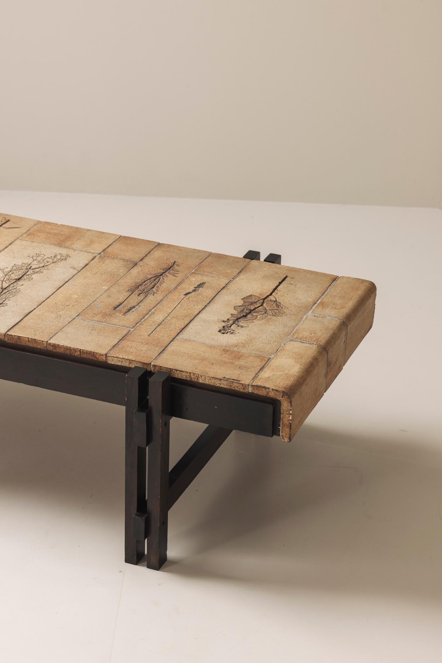 French Herbarium rectangular coffee table by Roger Capron, France 1960s. For Sale