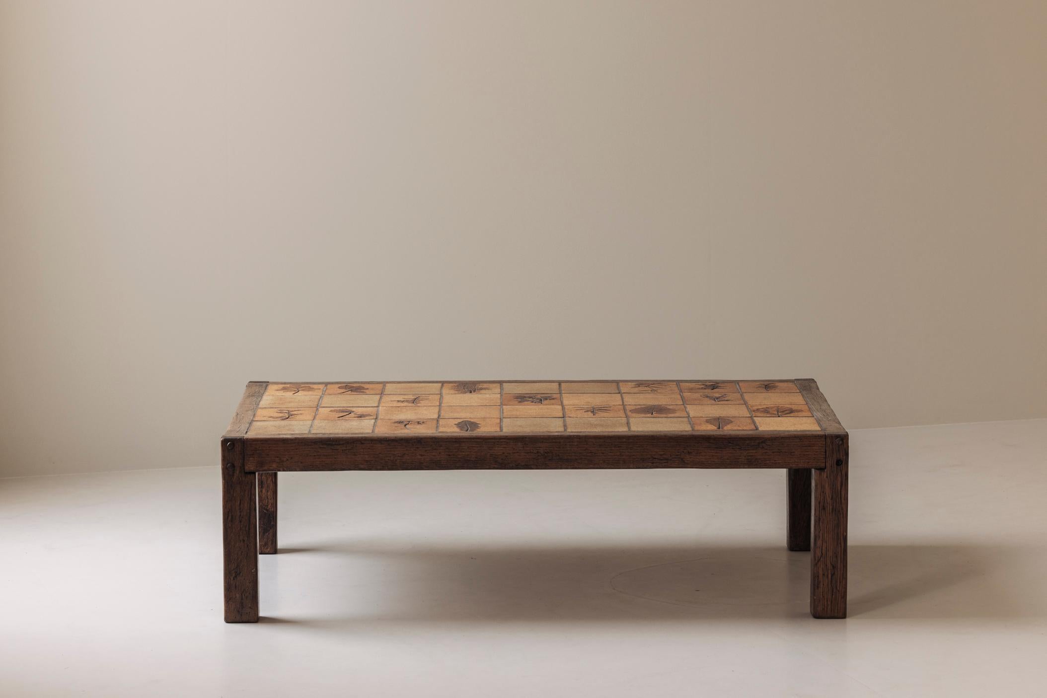 Mid-20th Century Herbarium rectangular coffee table by Roger Capron, France 1960s. For Sale