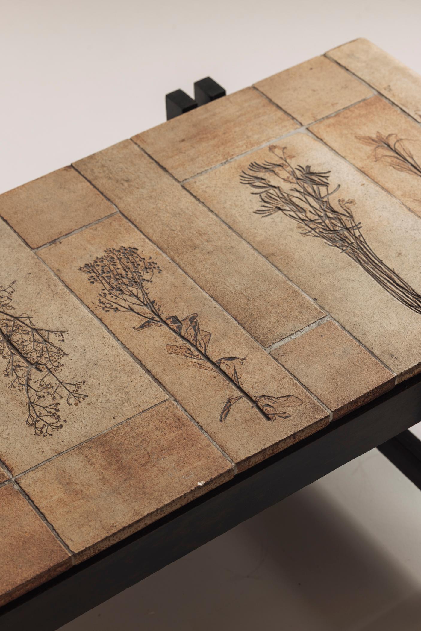 Mid-20th Century Herbarium rectangular coffee table by Roger Capron, France 1960s. For Sale