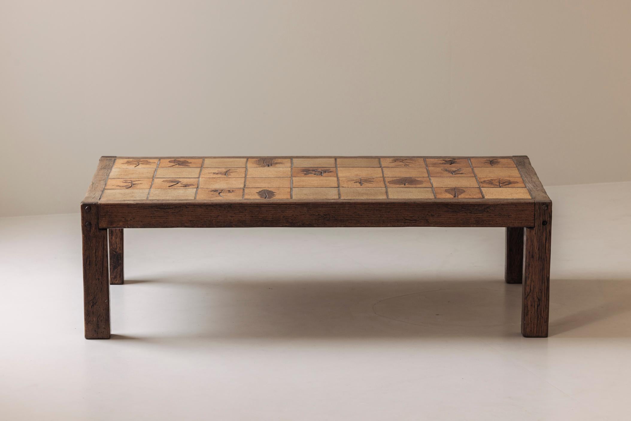 Ceramic Herbarium rectangular coffee table by Roger Capron, France 1960s. For Sale