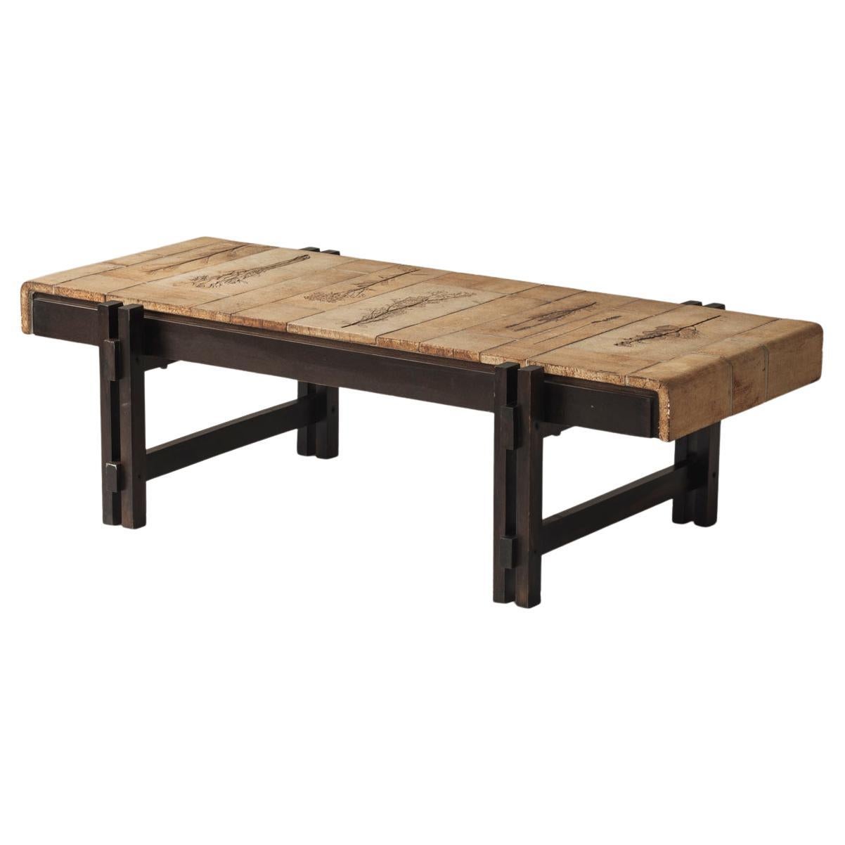 Herbarium rectangular coffee table by Roger Capron, France 1960s.