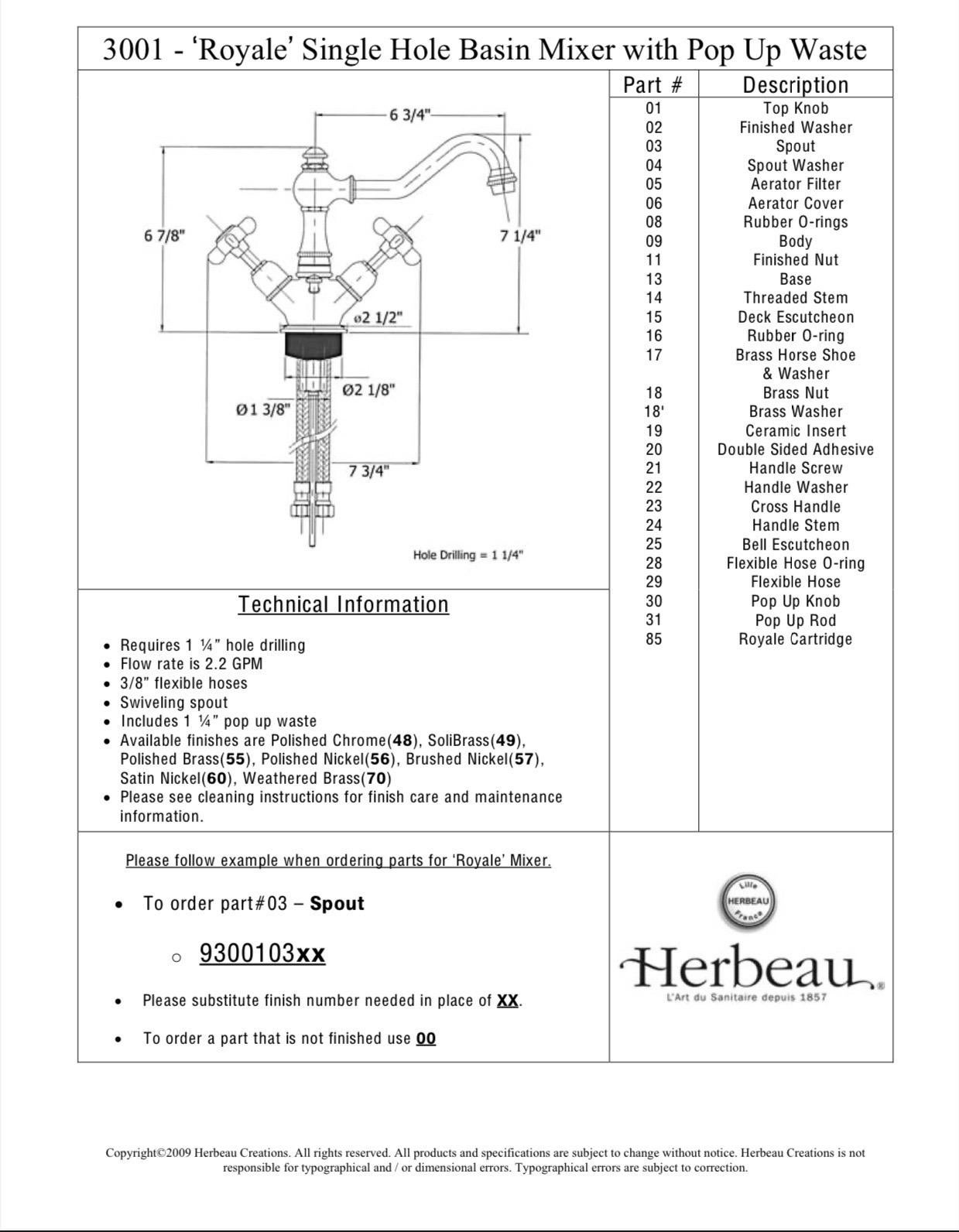 Herbeau France Royale 30001 Faucet Mixer mit Einzelloch, verwittertes Messing, Frankreich.   im Angebot 3
