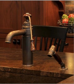Herbeau Lille France Estelle Faucet and Hand-Spray, Wood and Weathered Brass