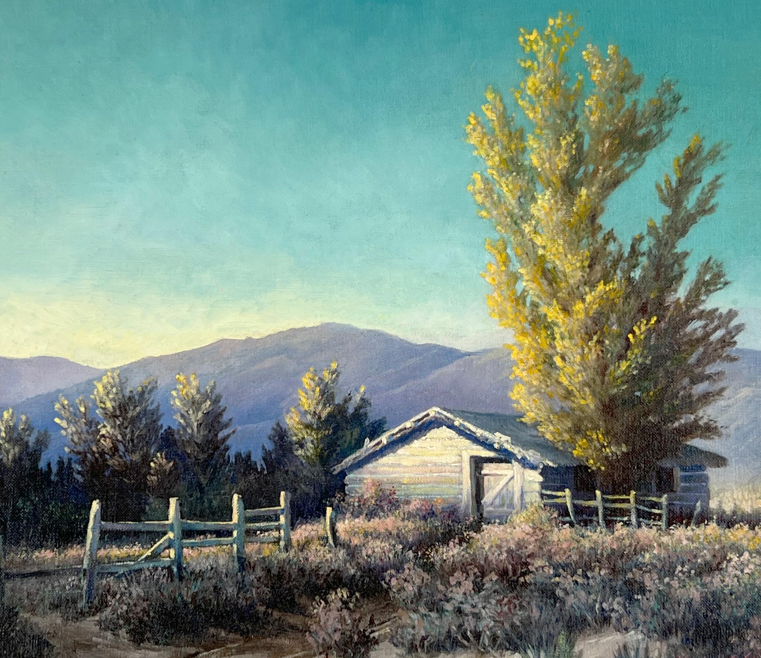 Stable and Corral in the California Hills - 1930s - Painting by Herbert A. Schmidt