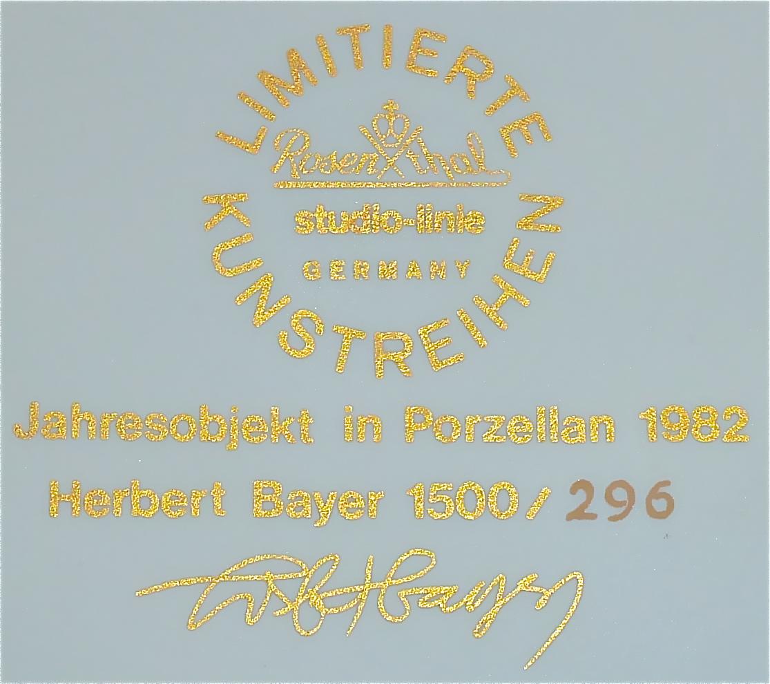 Herbert Bayer Art Porcelain Plate Rosenthal Limiterte Kunstreihen, 1982 Bauhaus In Good Condition For Sale In Nierstein am Rhein, DE