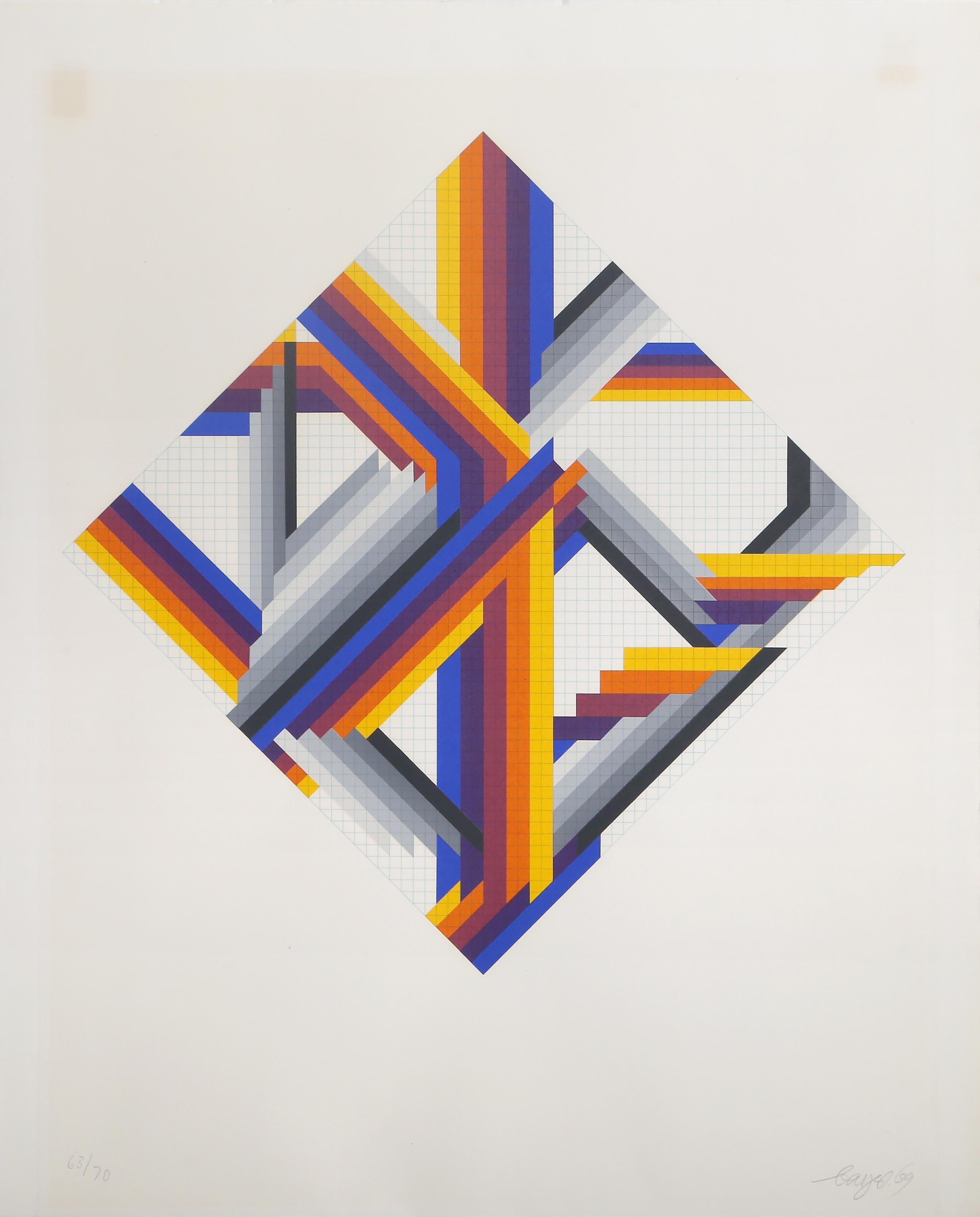 Herbert Bayer, Austrian (1900 - 1985) - Building a House, Year:  1969, Medium:  Screenprint on T. H. Saunders paper, signed, numbered and dated in pencil, Edition:  63/70, Image Size:  19 x 19 inches, Size:  27.5 x 22.5 in. (69.85 x 57.15 cm)