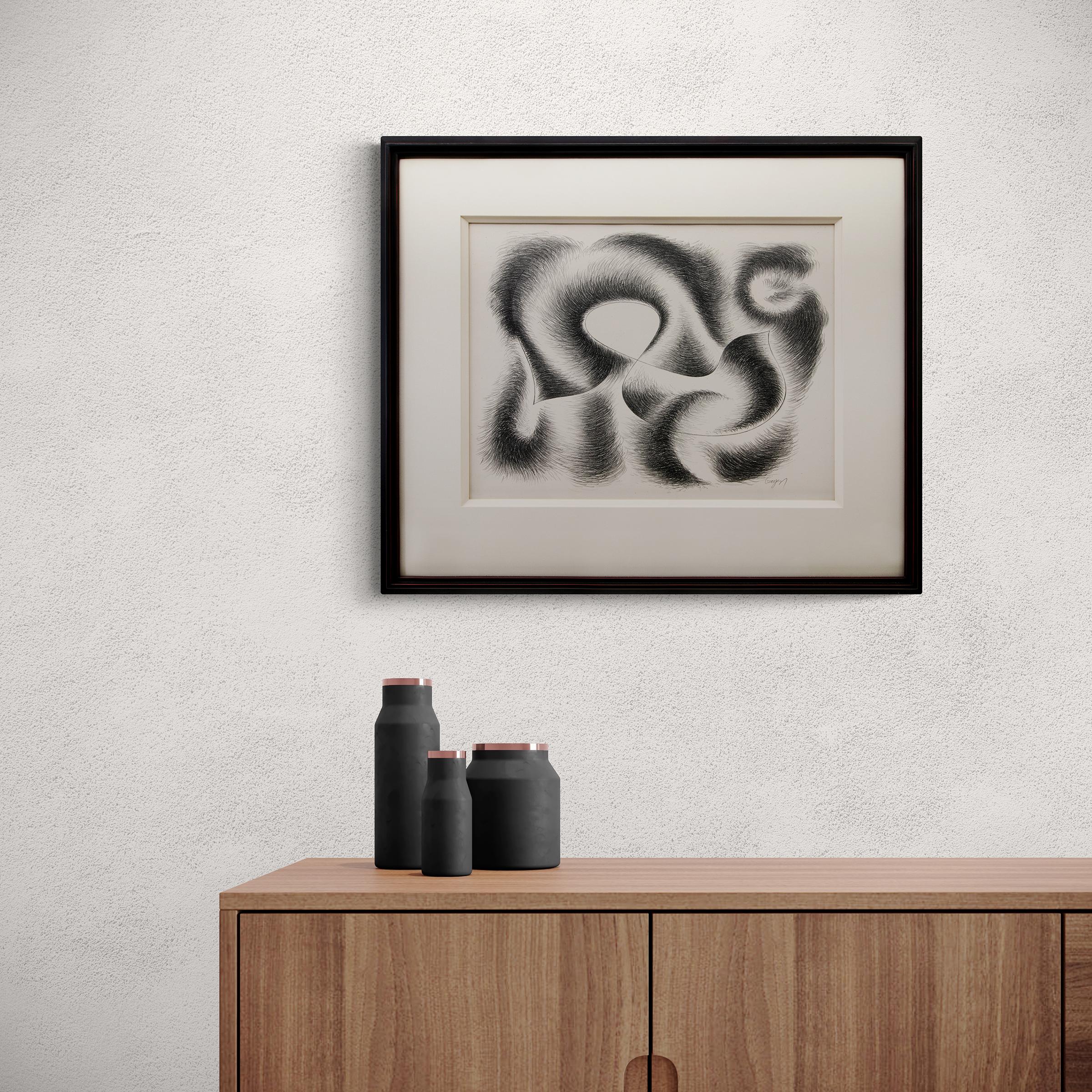 Convolution, 1940s Modern Black White Abstract Lithograph of Kinetic Movement For Sale 3