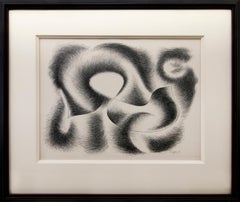 Convolution, 1940s Modern Black White Abstract Lithograph of Kinetic Movement