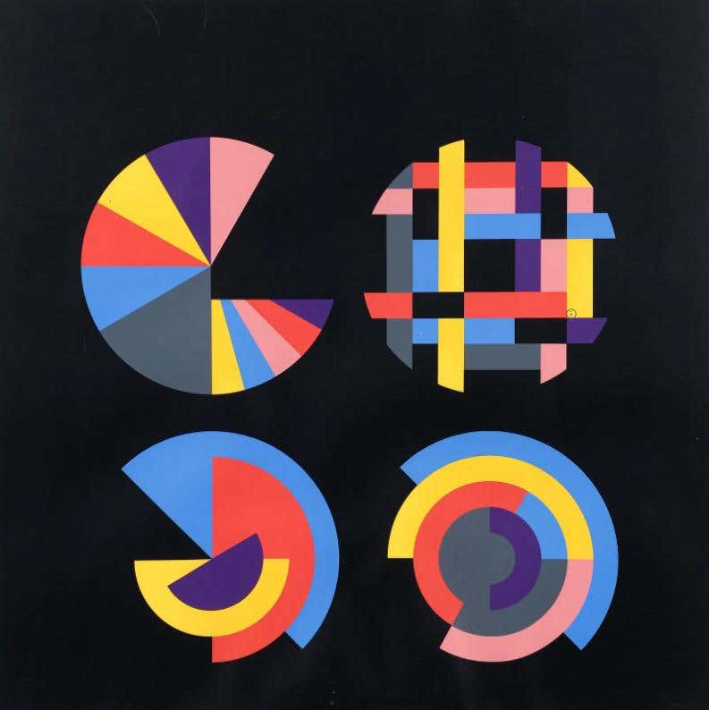 Free Arrangements of Equal Parts Geometric Abstract Screenprint by Herbert Bayer