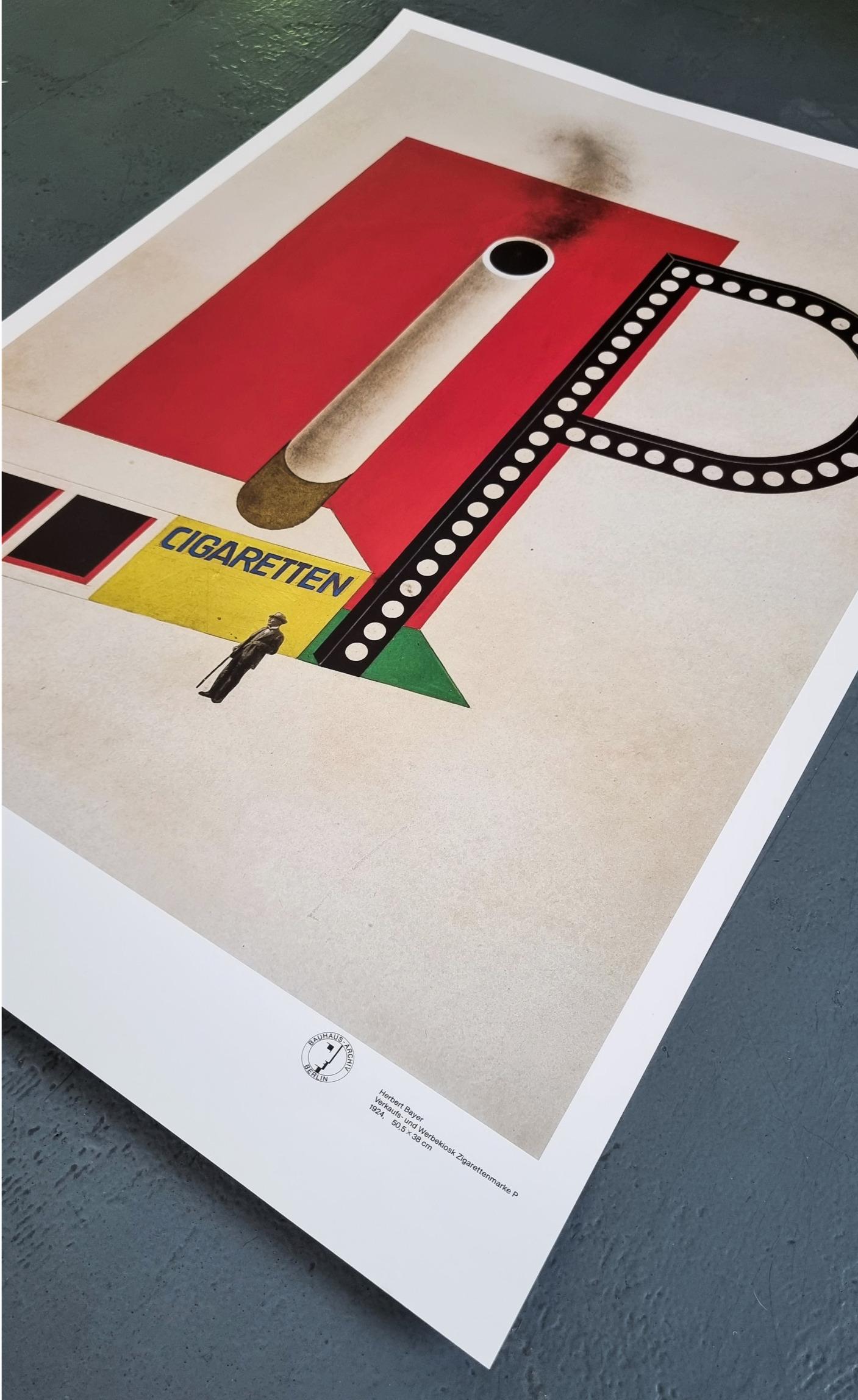 Herbert Bayer
Kiosque de vente et de marketing pour les cigarettes P (Verkauf- und Werbekiosk, Zigarettenmarke P ), 1924
Lithographie offset
Année : 1994
Taille : 33.2 × 23.2 pouces
Éditeur : Bauhaus Archiv, Berlin - Allemagne
L'ACO a