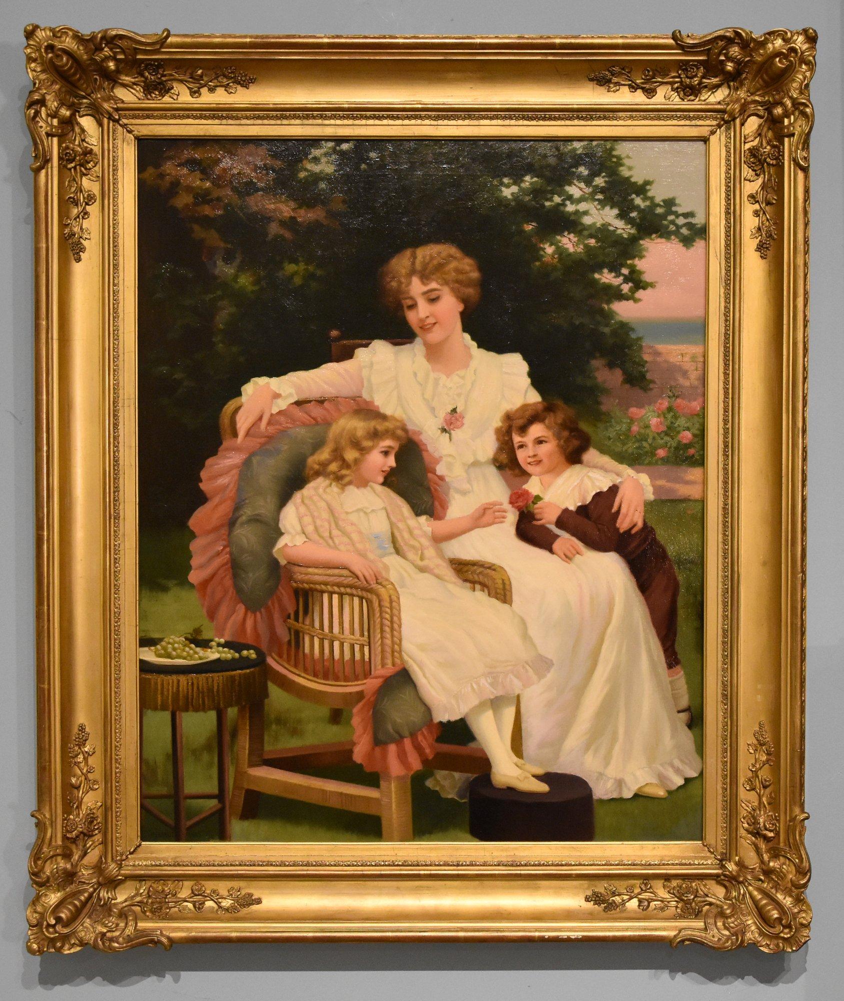 Dipinto a olio di Herbert Bland Sparks "Famiglie felici" 1813 - 1901 Figlio di un pittore e incisore marittimo londinese, espose alla Royal Academy e a Liverpool Olio su tela. Firmato. 

Dimensioni senza cornice 30  x 25 pollici
Dimensioni