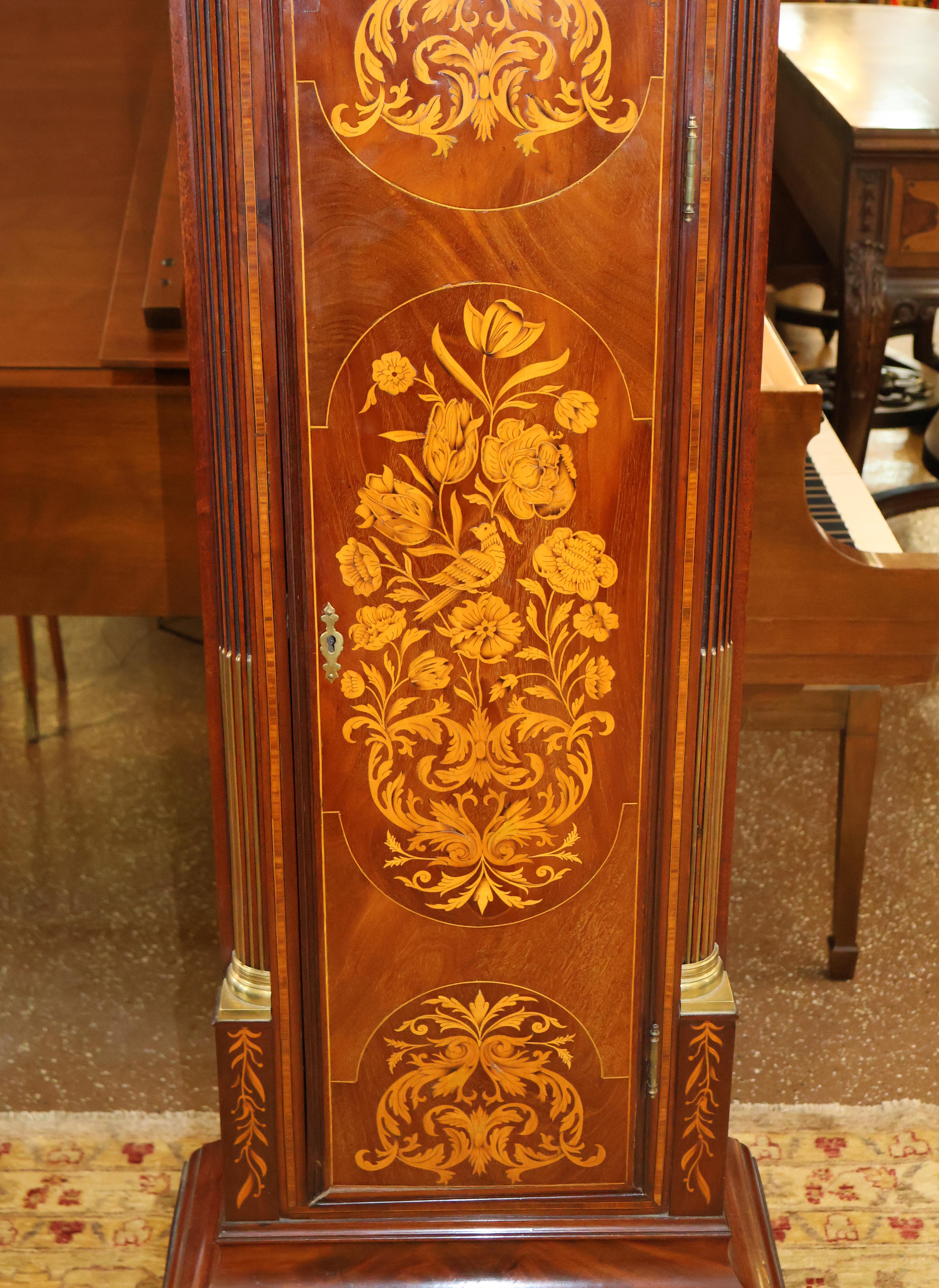 Herbert Blockley London Musical 19th Century Inlaid Tall Case Grandfather Clock For Sale 5