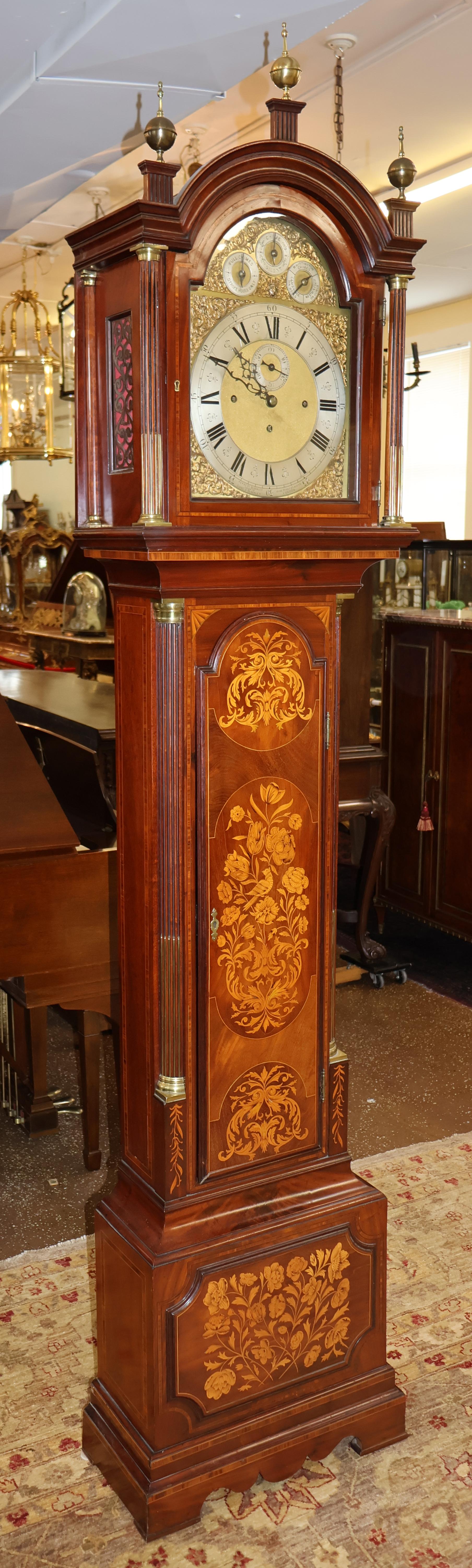 English Herbert Blockley London Musical 19th Century Inlaid Tall Case Grandfather Clock For Sale