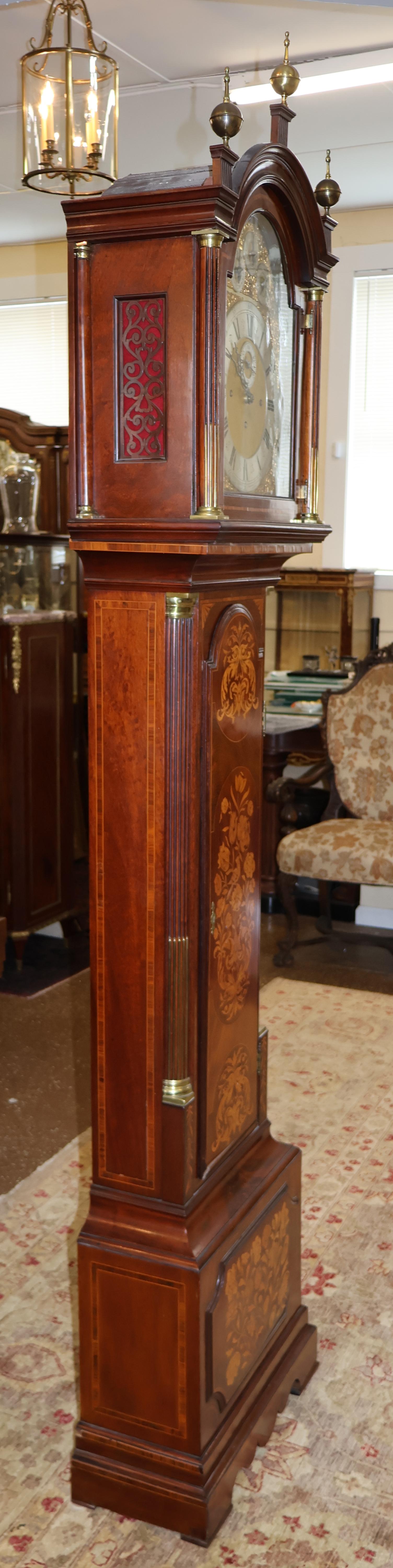 Herbert Blockley London Musical 19th Century Inlaid Tall Case Grandfather Clock In Good Condition For Sale In Long Branch, NJ