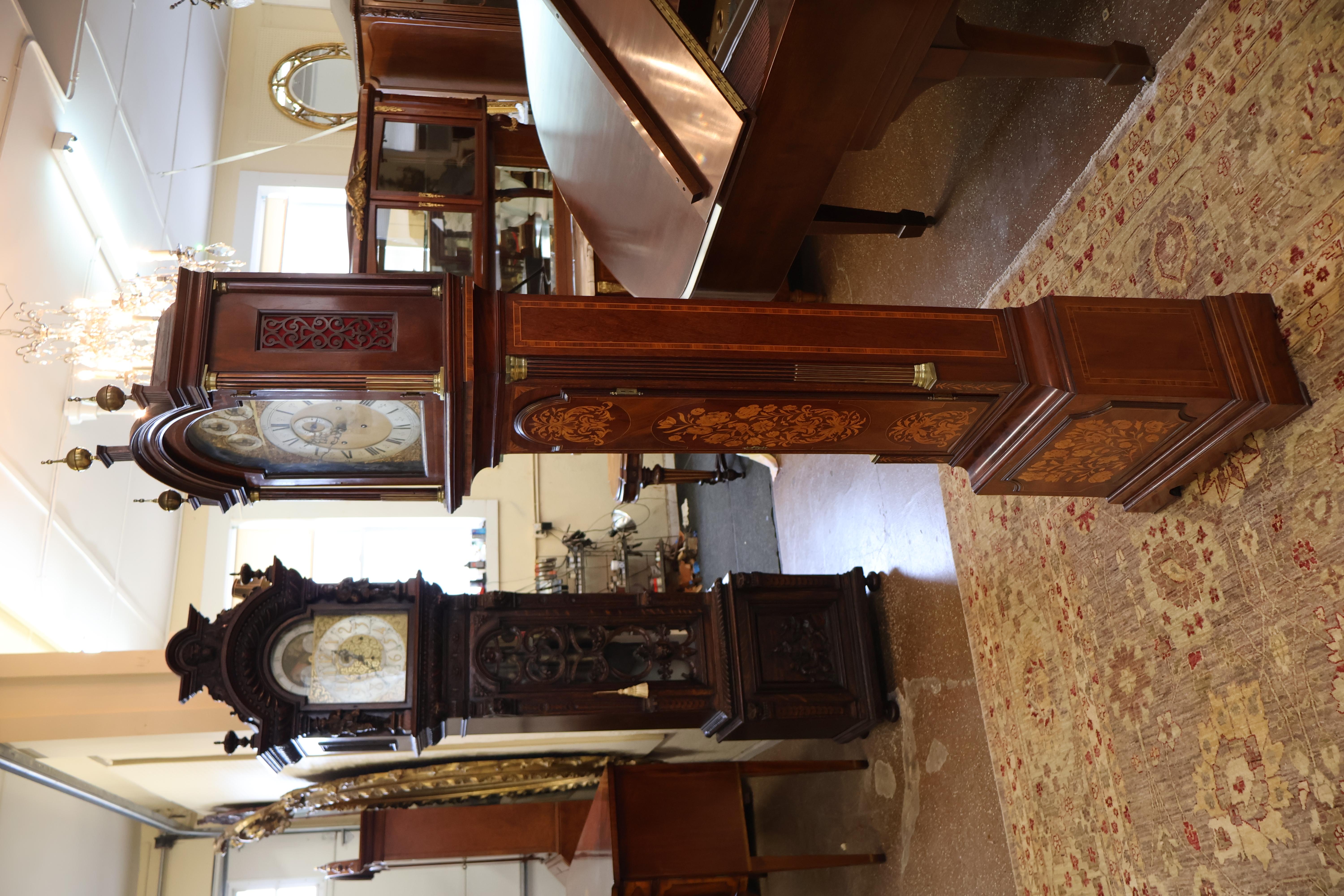 Brass Herbert Blockley London Musical 19th Century Inlaid Tall Case Grandfather Clock For Sale