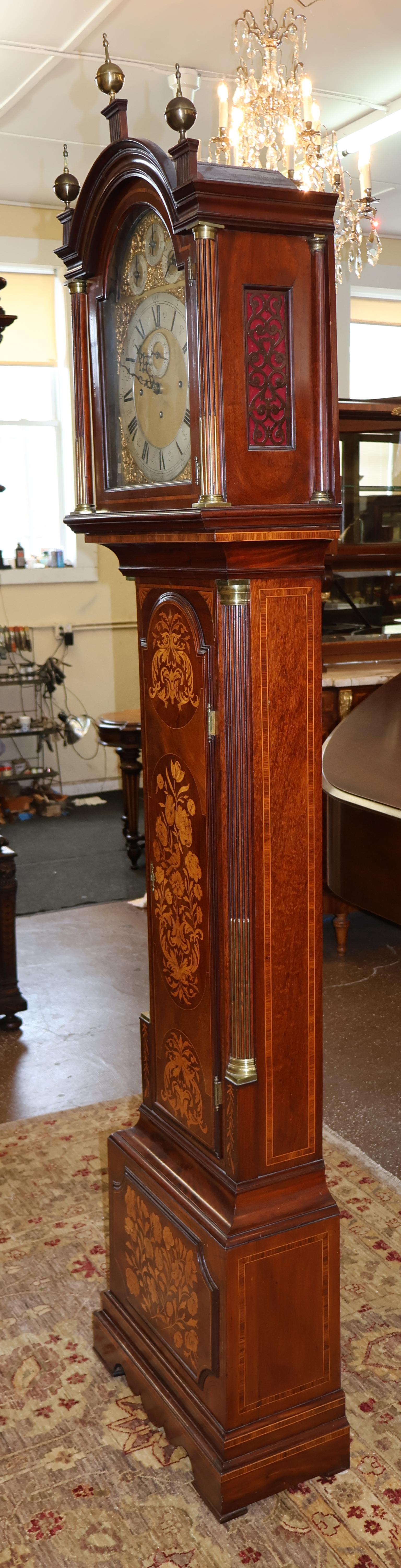 Herbert Blockley London Musical 19th Century Inlaid Tall Case Grandfather Clock For Sale 2