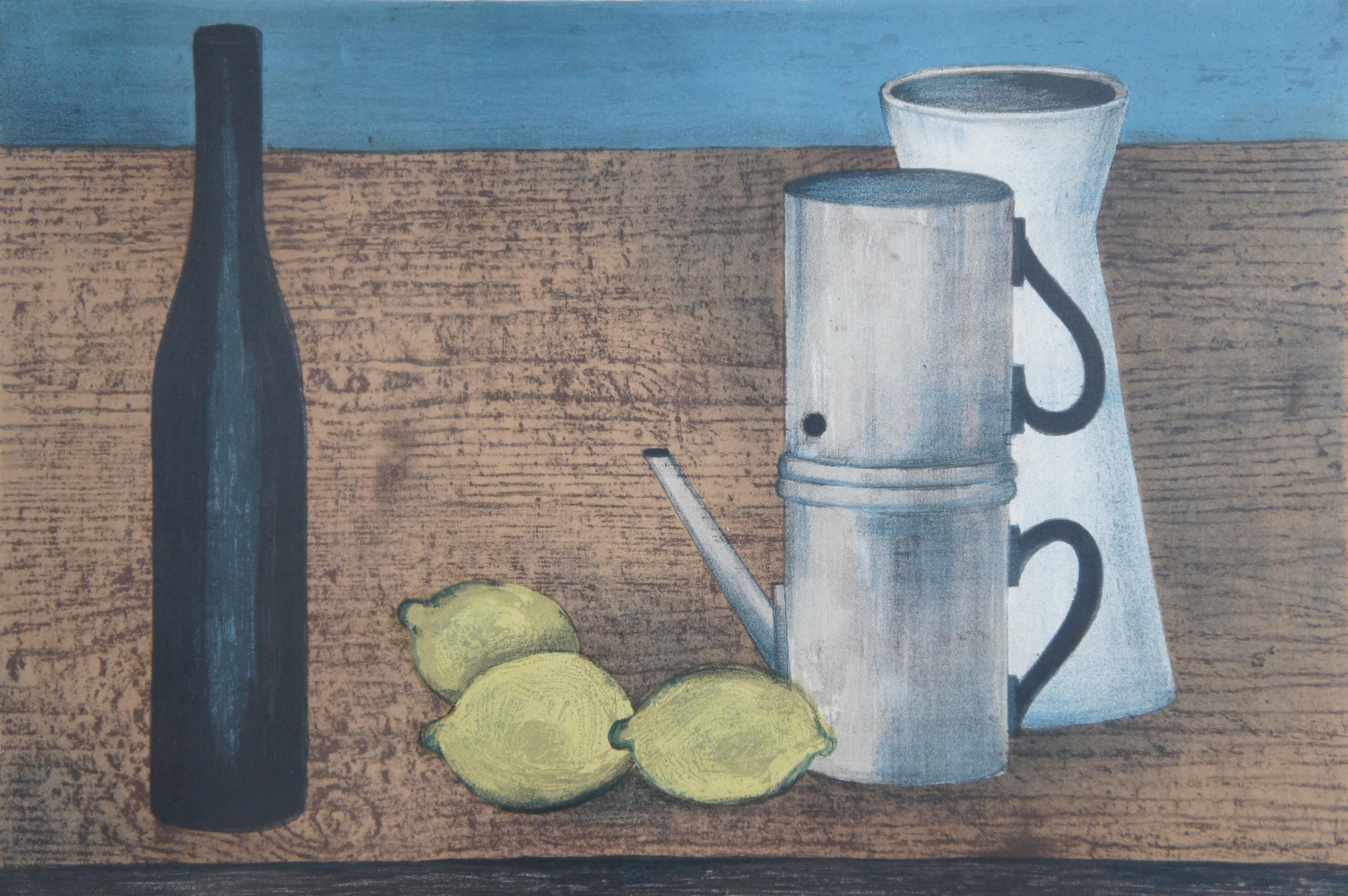Herbert Breiter German Mid Century Still Life Lemon Coffee Wine Lithograph Print For Sale 1