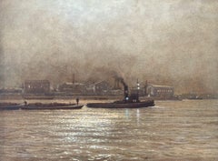 Pea Soup, Port of London, Watercolour 20th Century Painting