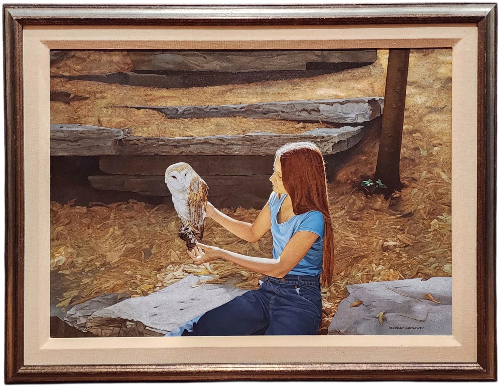 Herbert Davidson Portrait Painting – Mädchen mit Schleiereule