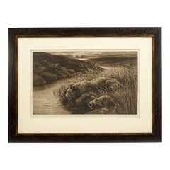 Herbert Dicksee Etching of Lions, Peace