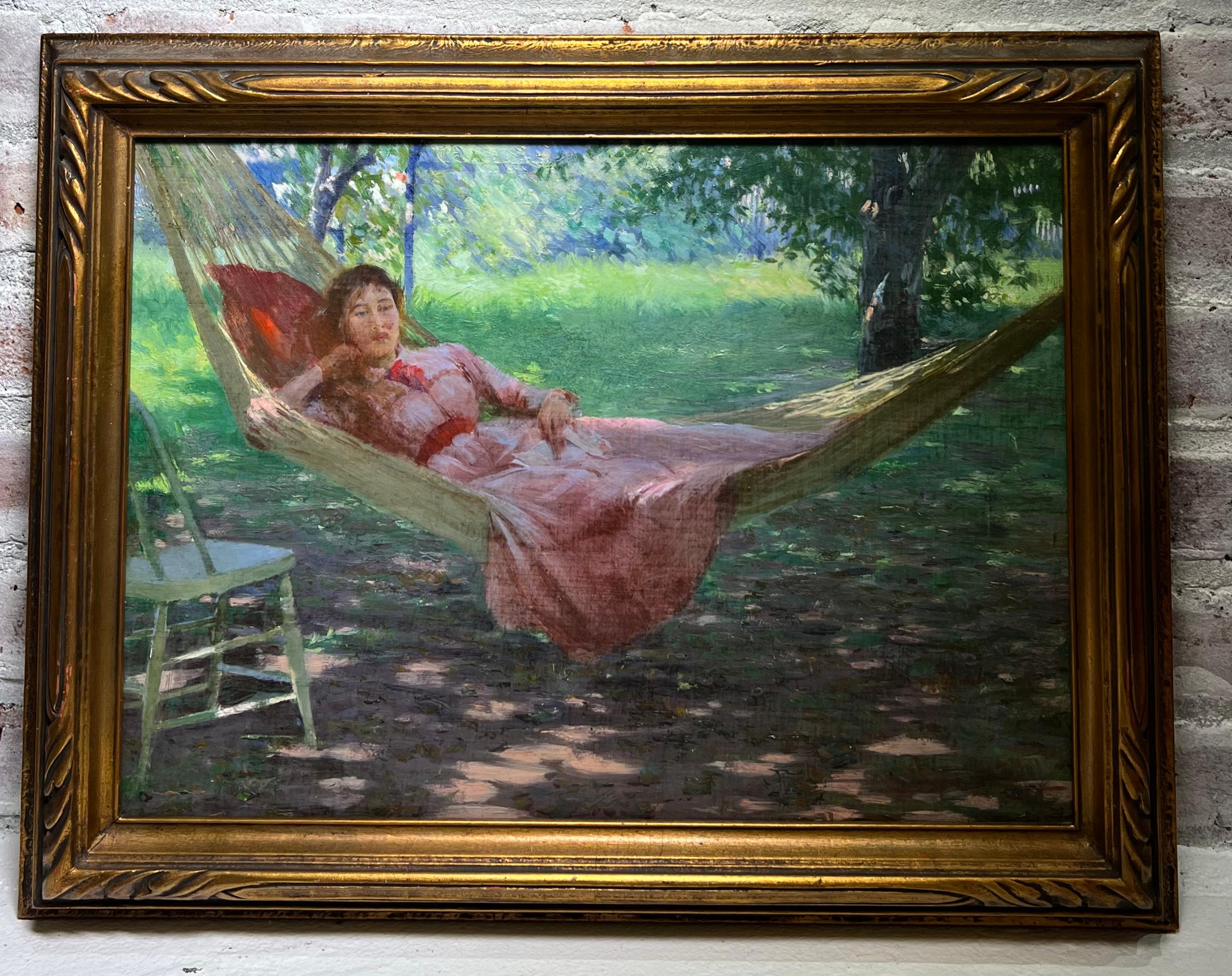 1896 American Impressionist ORIENTAL Lady Hammock William Merritt Chase Quality  - Painting by Herbert f Denman 