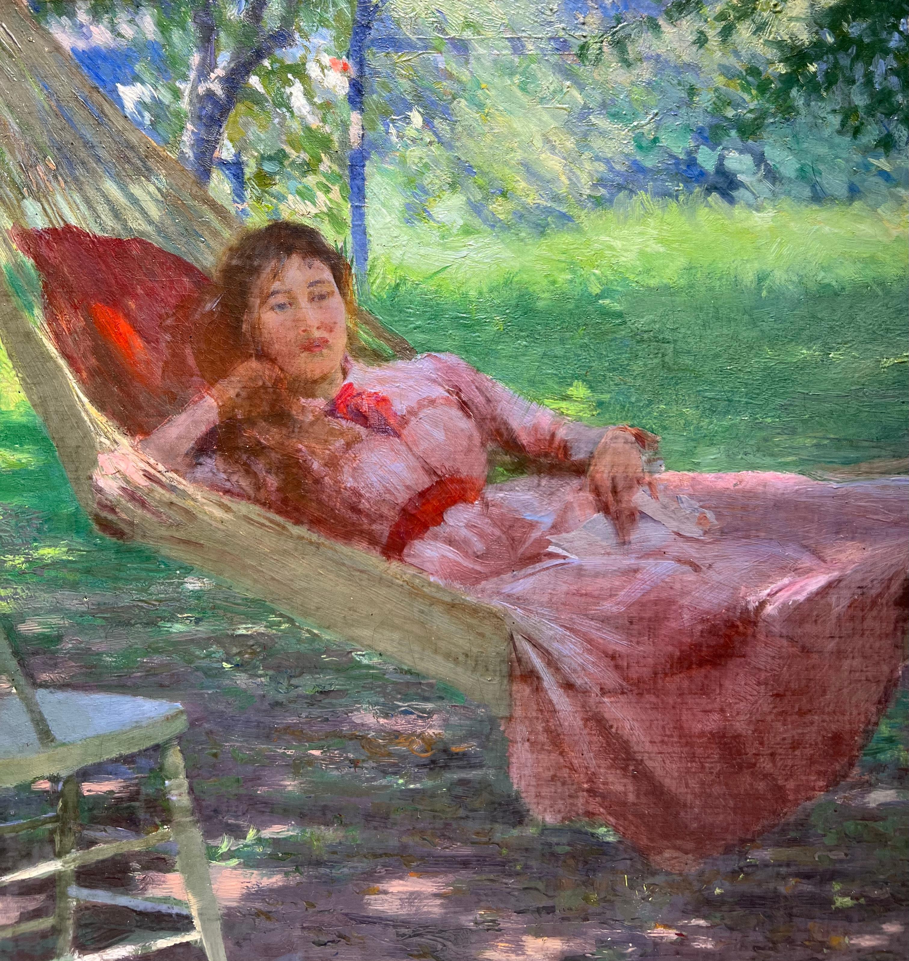 1896 American Impressionist ORIENTAL Lady Hammock William Merritt Chase Quality  For Sale 2