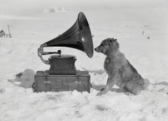 Antique Chris and the Gramophone - Herbert George Ponting (Black and White Photography)