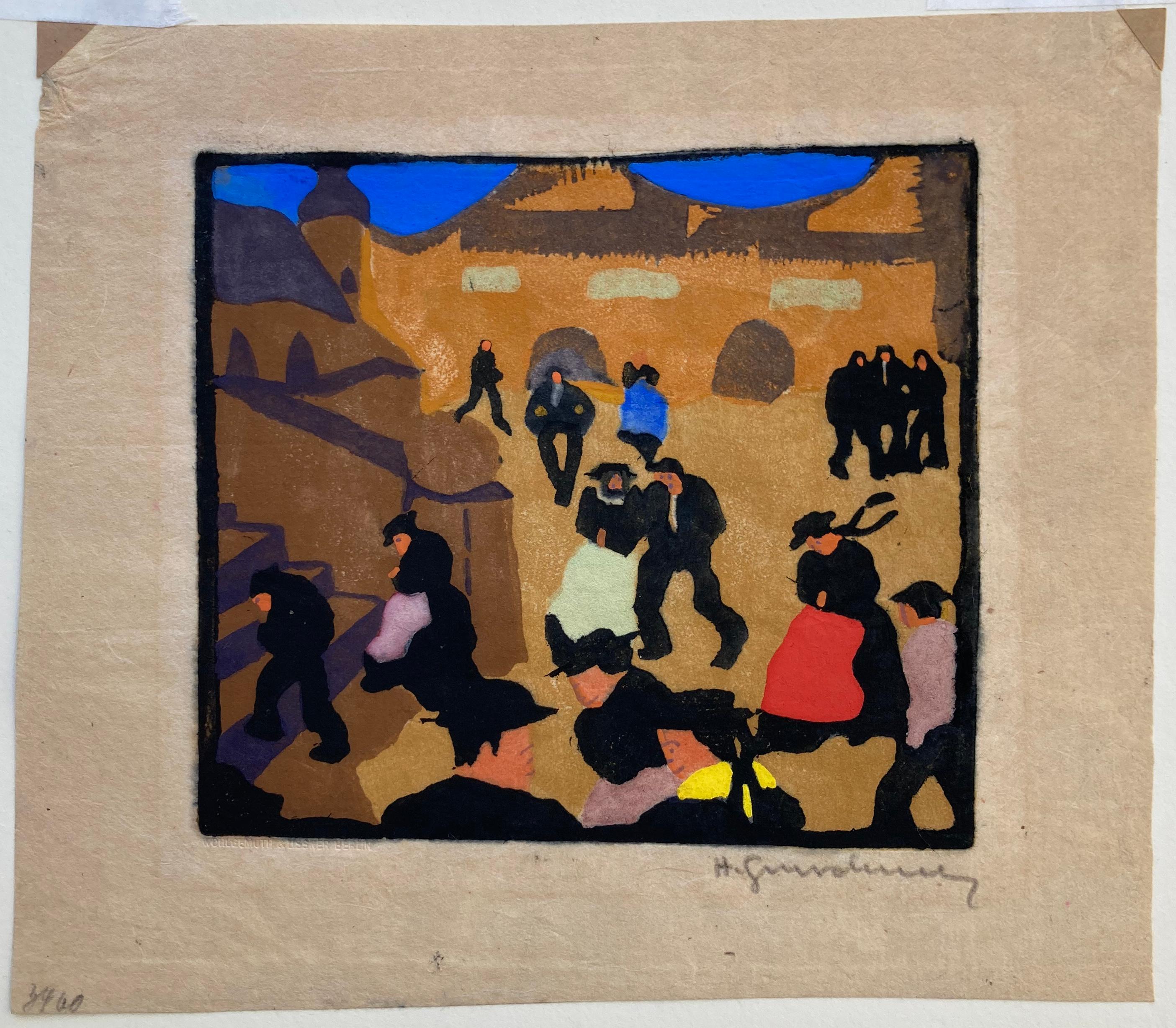 ESCENA DEL PUEBLO / FIESTA MAYOR - Figurative Print Marrón de Herbert Gurschner