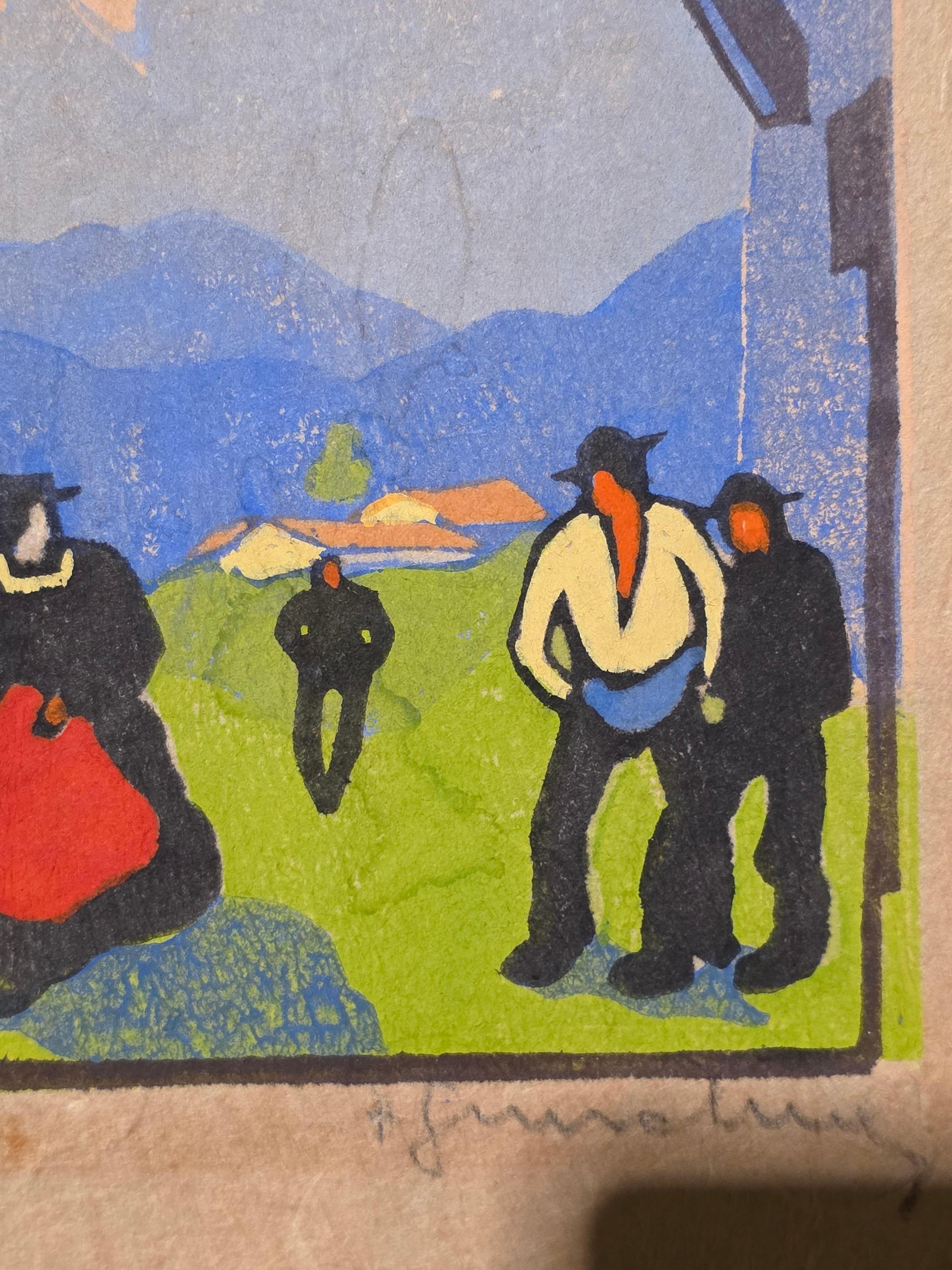 Herbert Gurschner Druck Dorfmädchen CIRCA 1930 (Wiener Secession) im Angebot