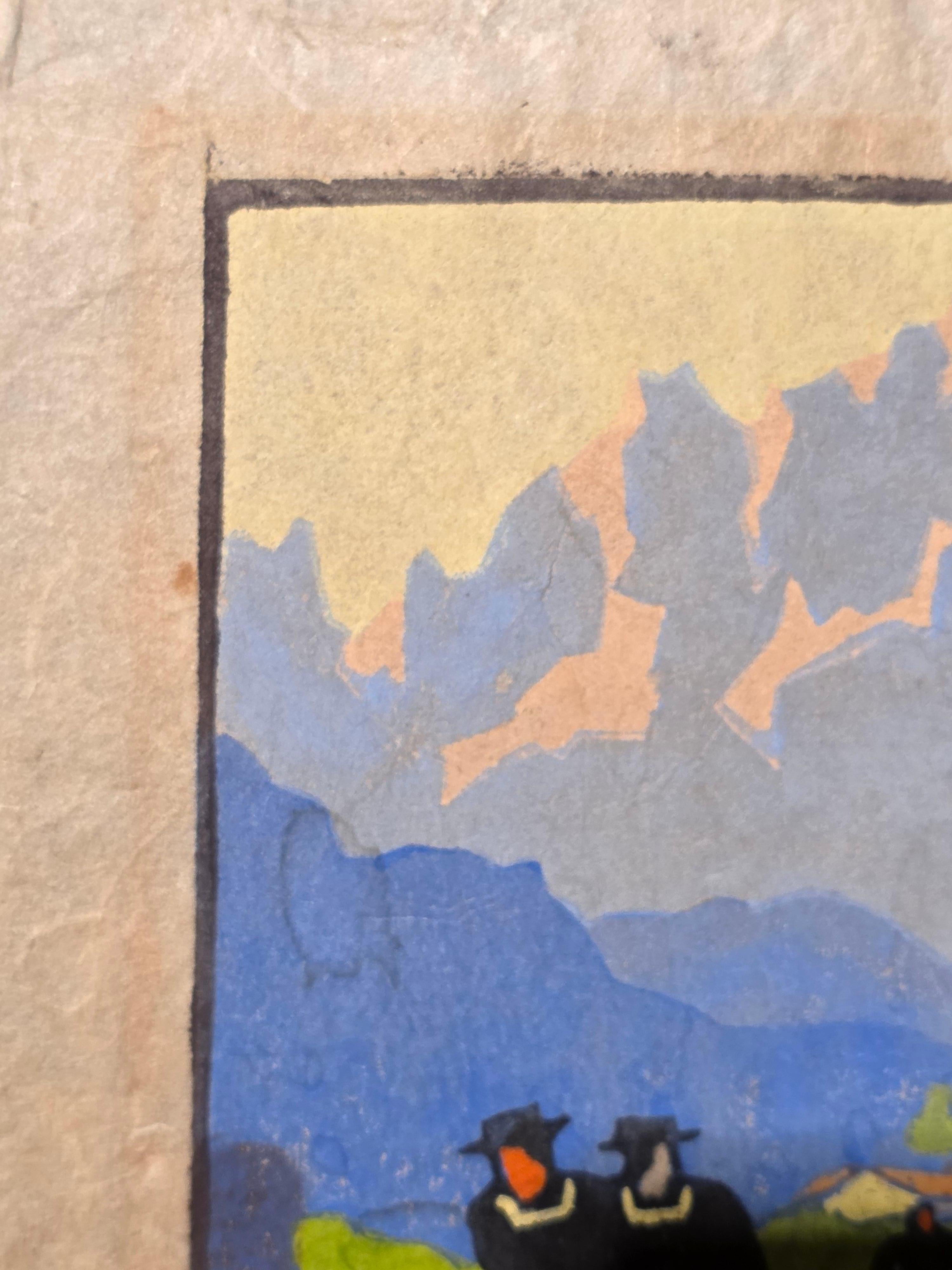 Herbert Gurschner Druck Dorfmädchen CIRCA 1930 im Zustand „Gut“ im Angebot in Hudson, NY