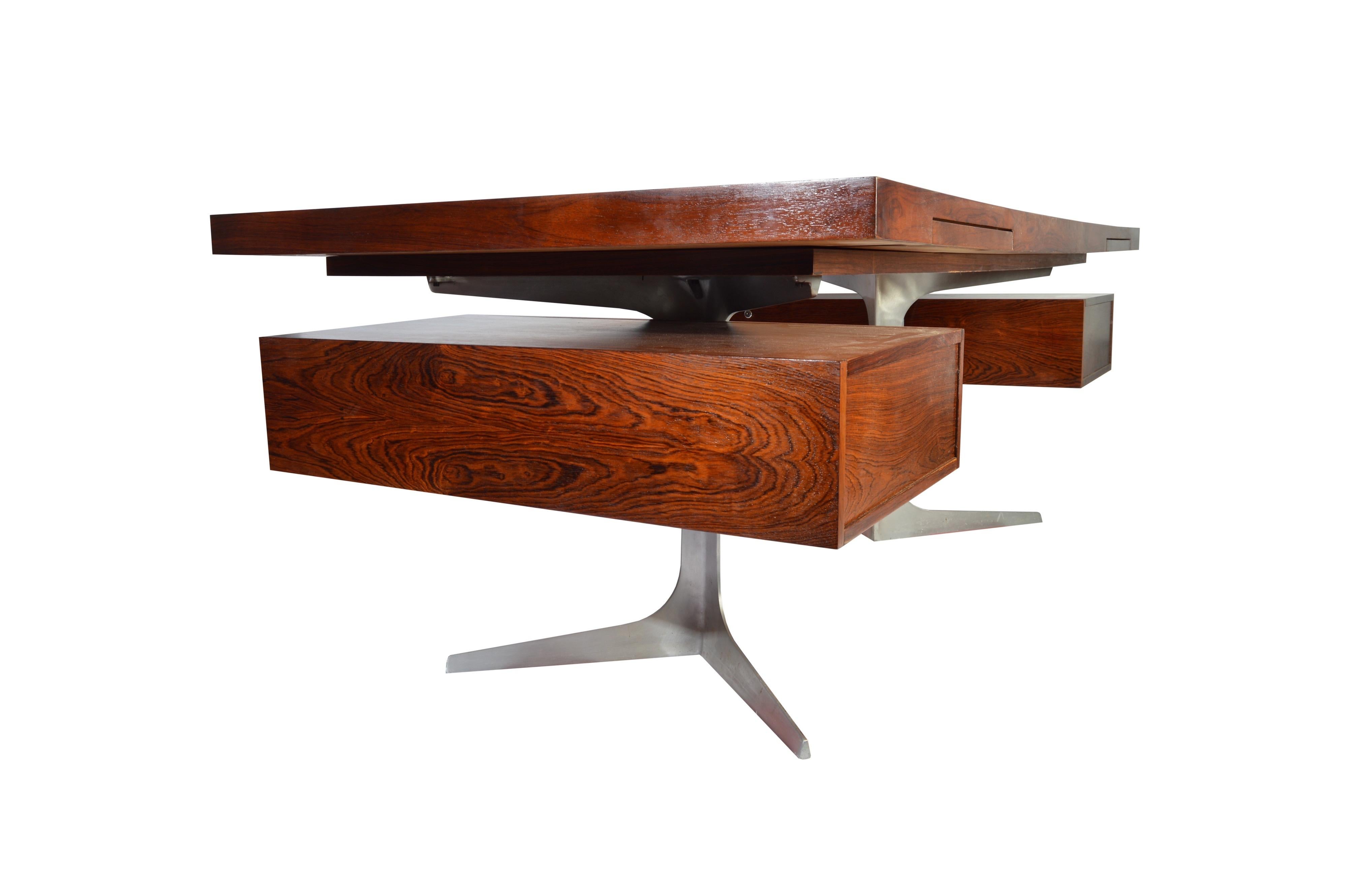 Bauhaus Herbert Hirche Minimalist ‘Top Series’ Executive Desk in Rosewood