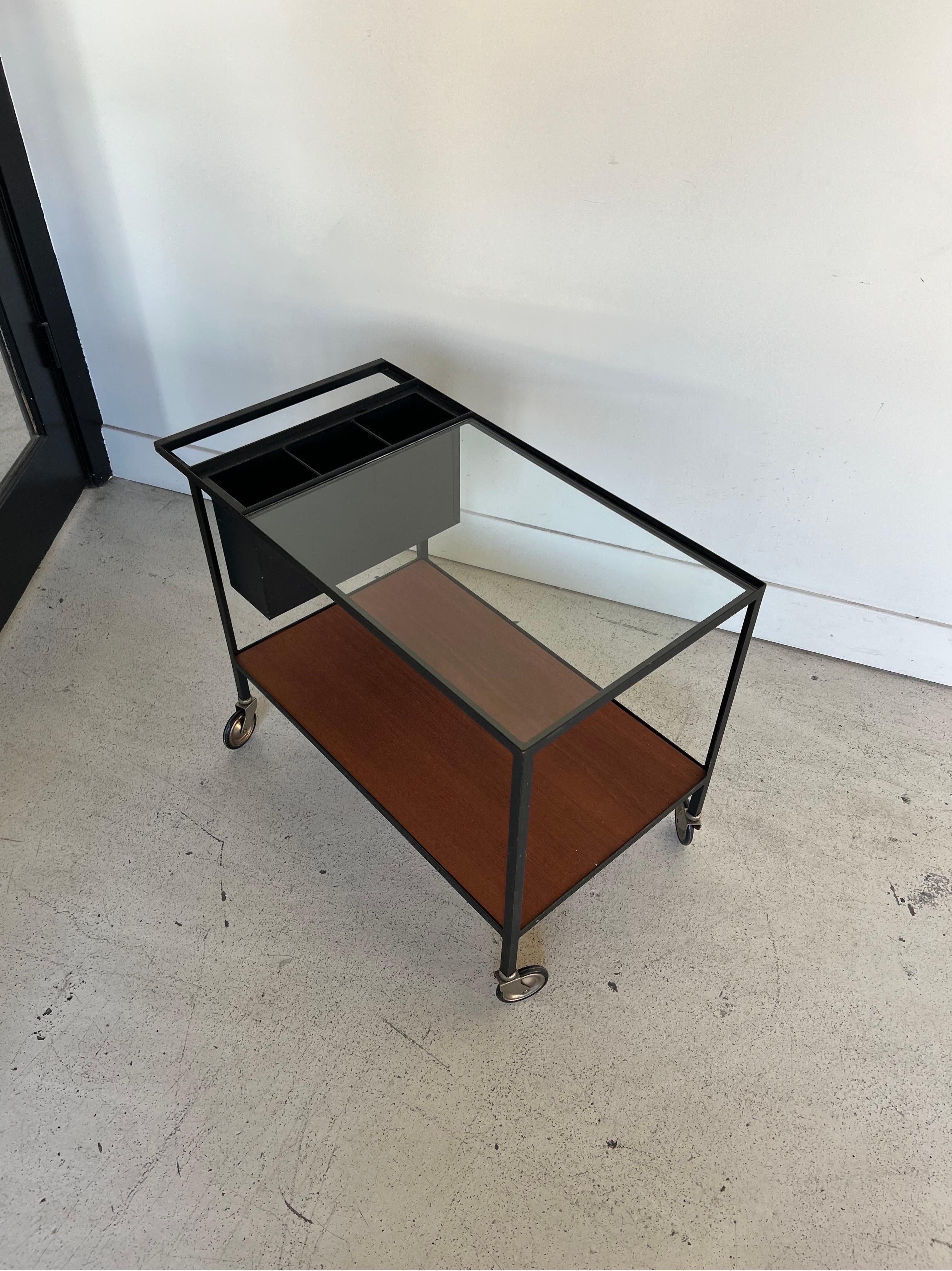 Mid-Century Modern Herbert Hirche Serving Trolley Bar Cart Mid Century German Metal Wood