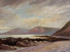 Antique American Signed Oil Painting Coastal Landscape Beach Scene & Cliffs