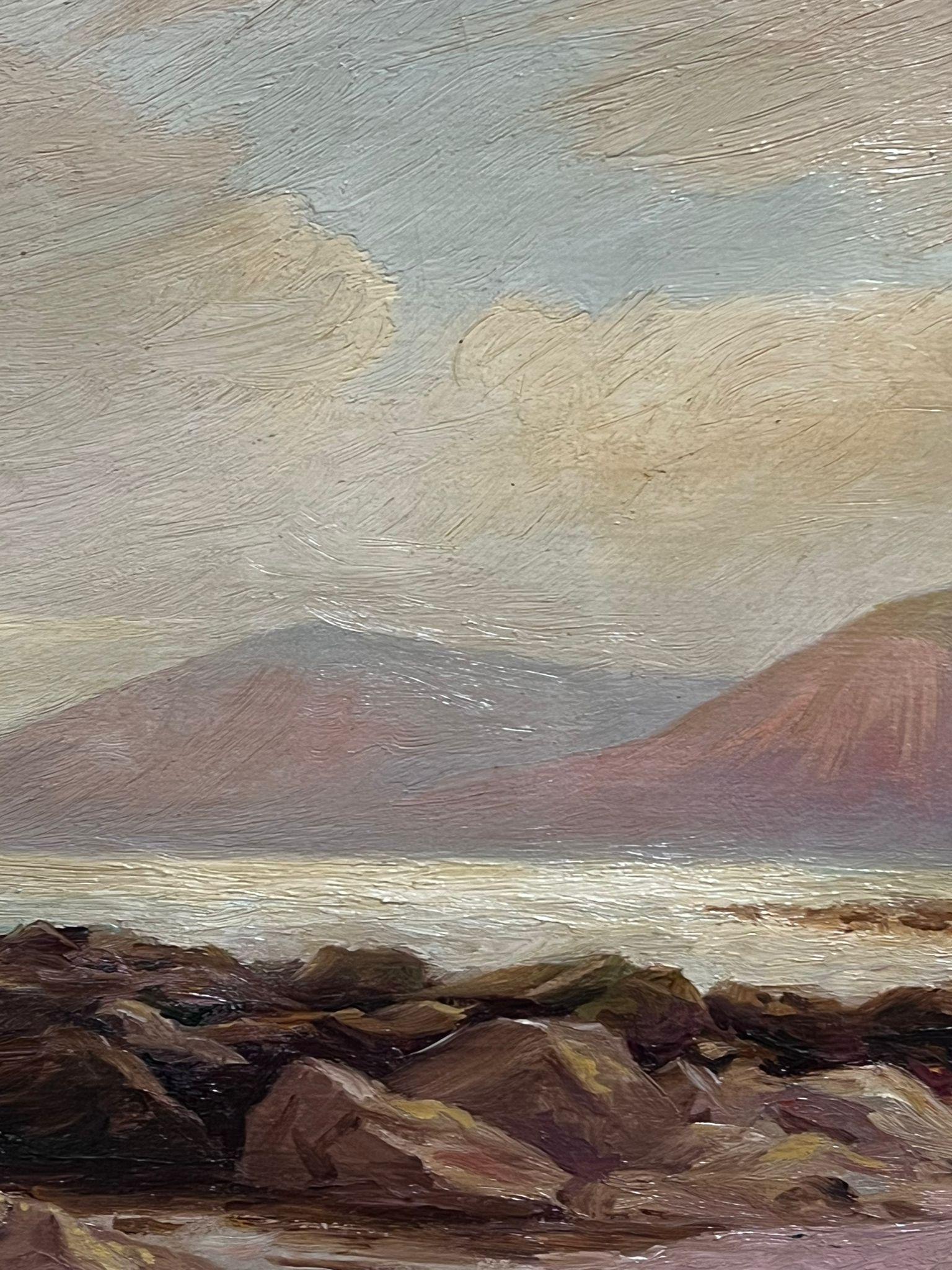 Antique American Signed Oil Painting Coastal Landscape Beach Scene & Cliffs For Sale 2