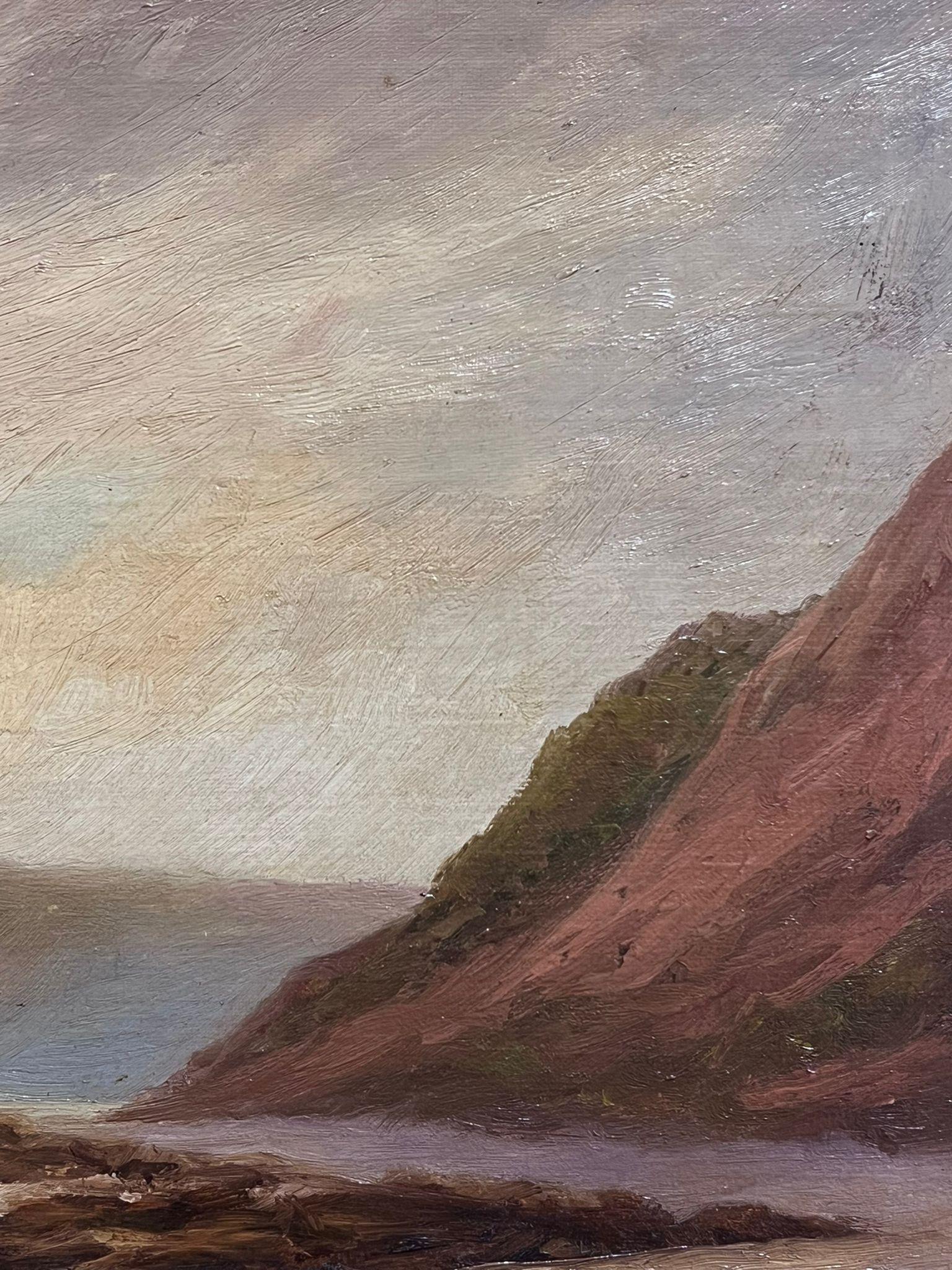 Antique American Signed Oil Painting Coastal Landscape Beach Scene & Cliffs For Sale 4