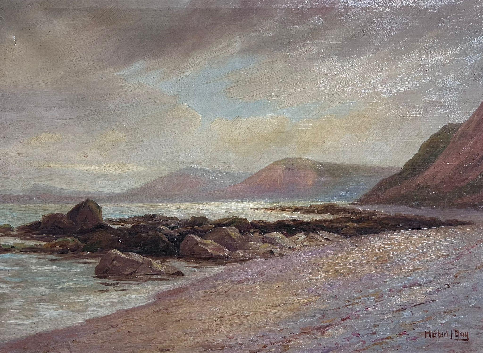 Antique American Signed Oil Painting Coastal Landscape Beach Scene & Cliffs For Sale 5