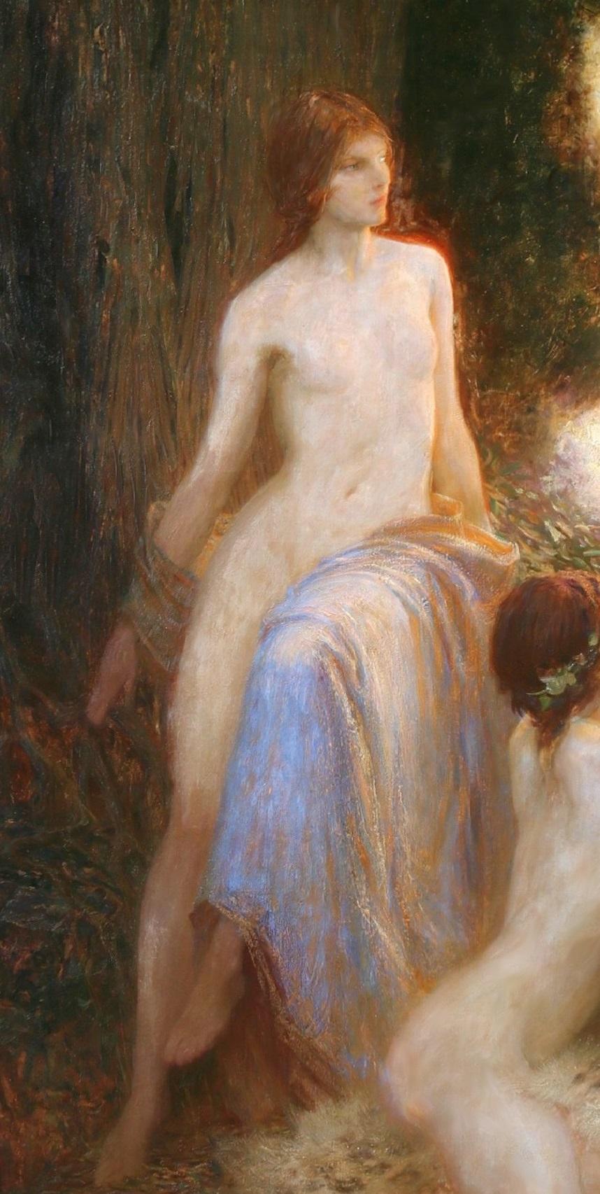 L'Académie royale, peinture à l'huile de nus néoclassiques et nymphes - Marron Figurative Painting par Herbert James Draper 
