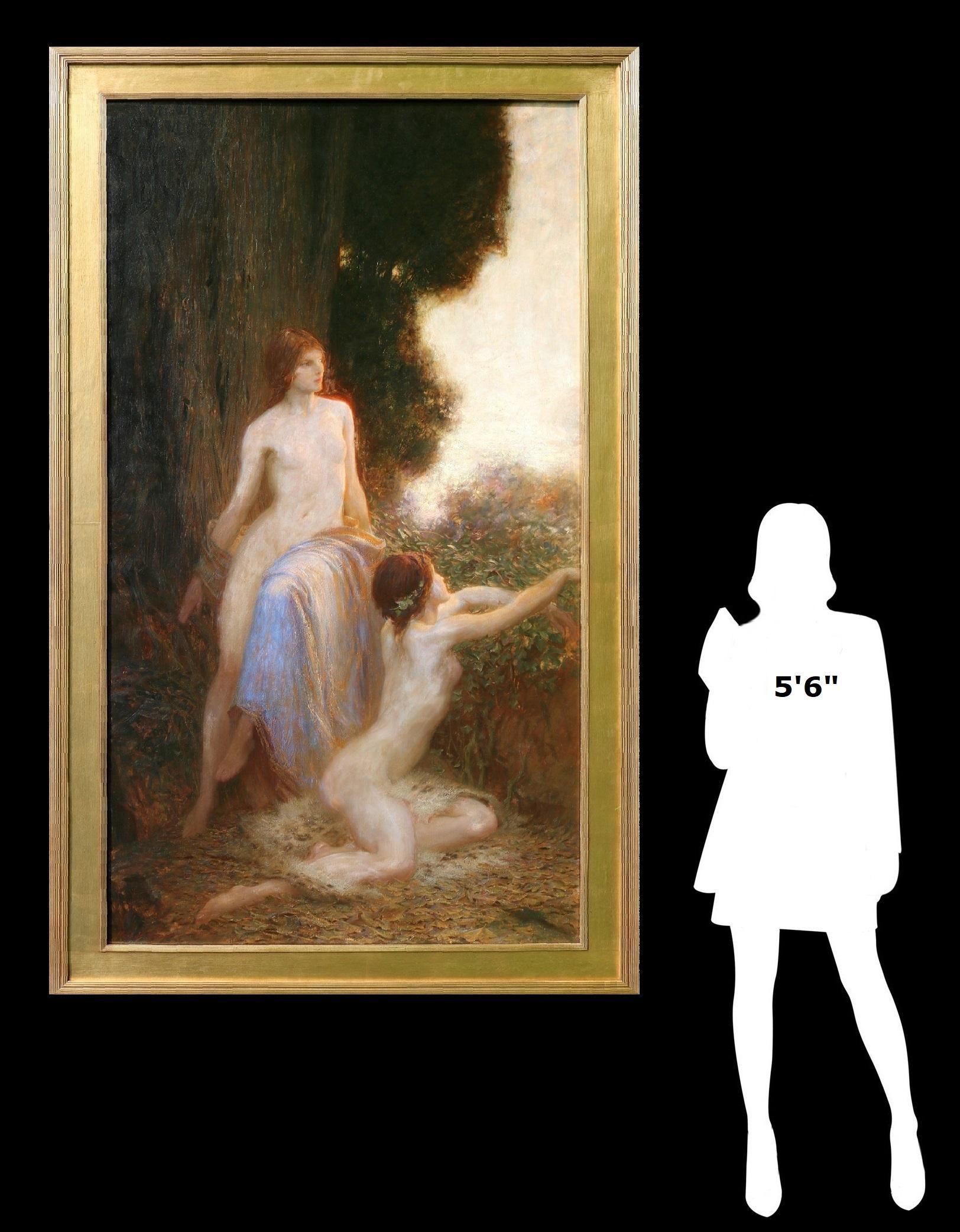 ‘Awakening’ by Herbert James Draper (1864-1920).

This monumental oil painting – which depicts two wood nymphs rising to meet the morning sun – is signed by the artist and dated 1918 in which year it was exhibited at the Royal Academy in London.  