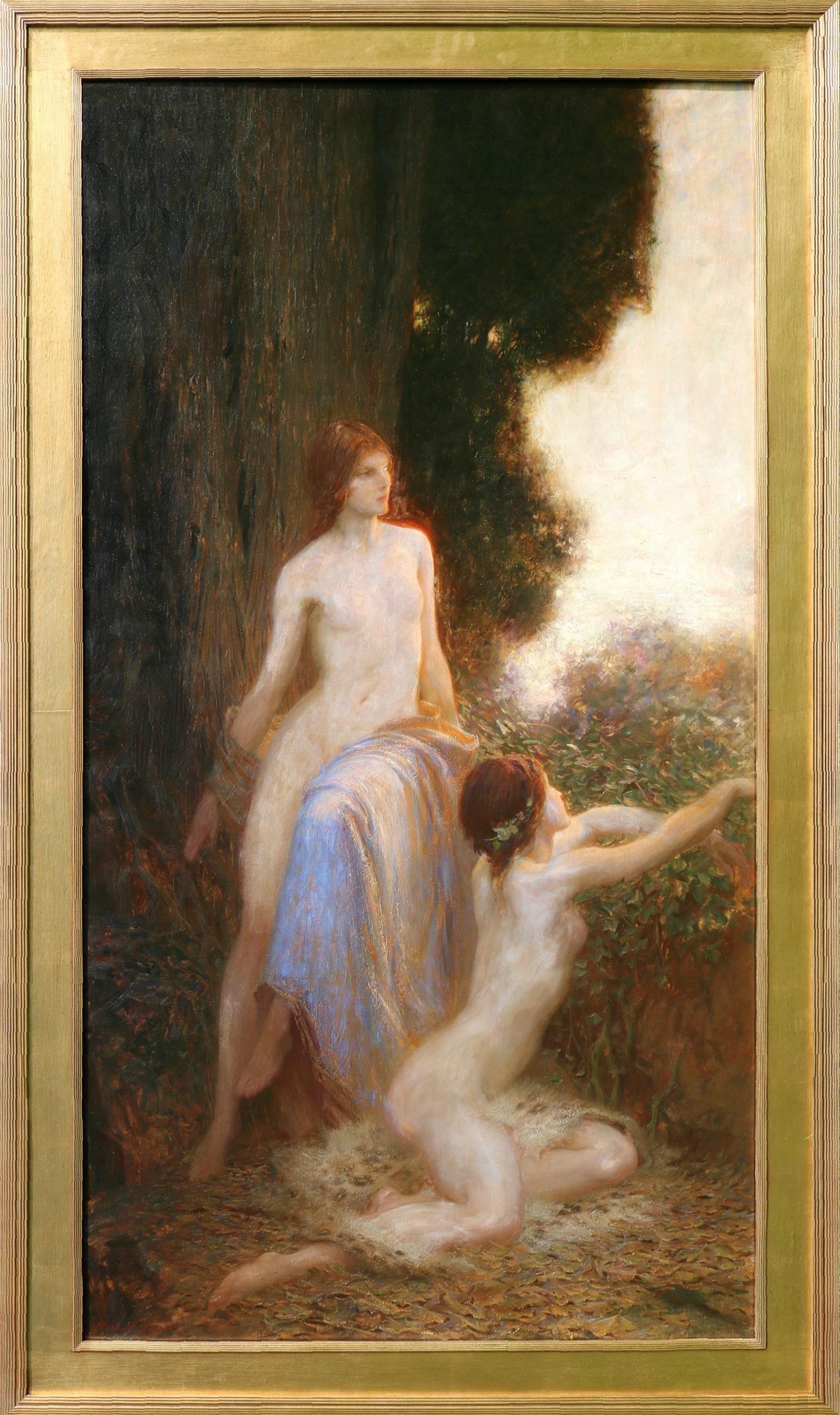 Awakening - Monumental Royal Academy Oil Painting of Nymphs Neoclassical Nudes - Brown Nude Painting by Herbert James Draper 