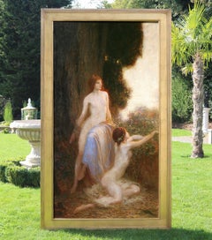 Important Antique Royal Academy Oil Painting of Wood Nymphs Neoclassical Nudes