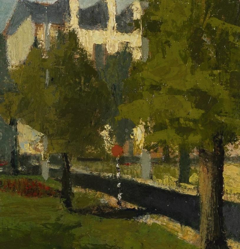 London Park - Paesaggio verde/città del XX secolo con figure ed edifici - Landscape Painting Marrone di Herbert James Gunn