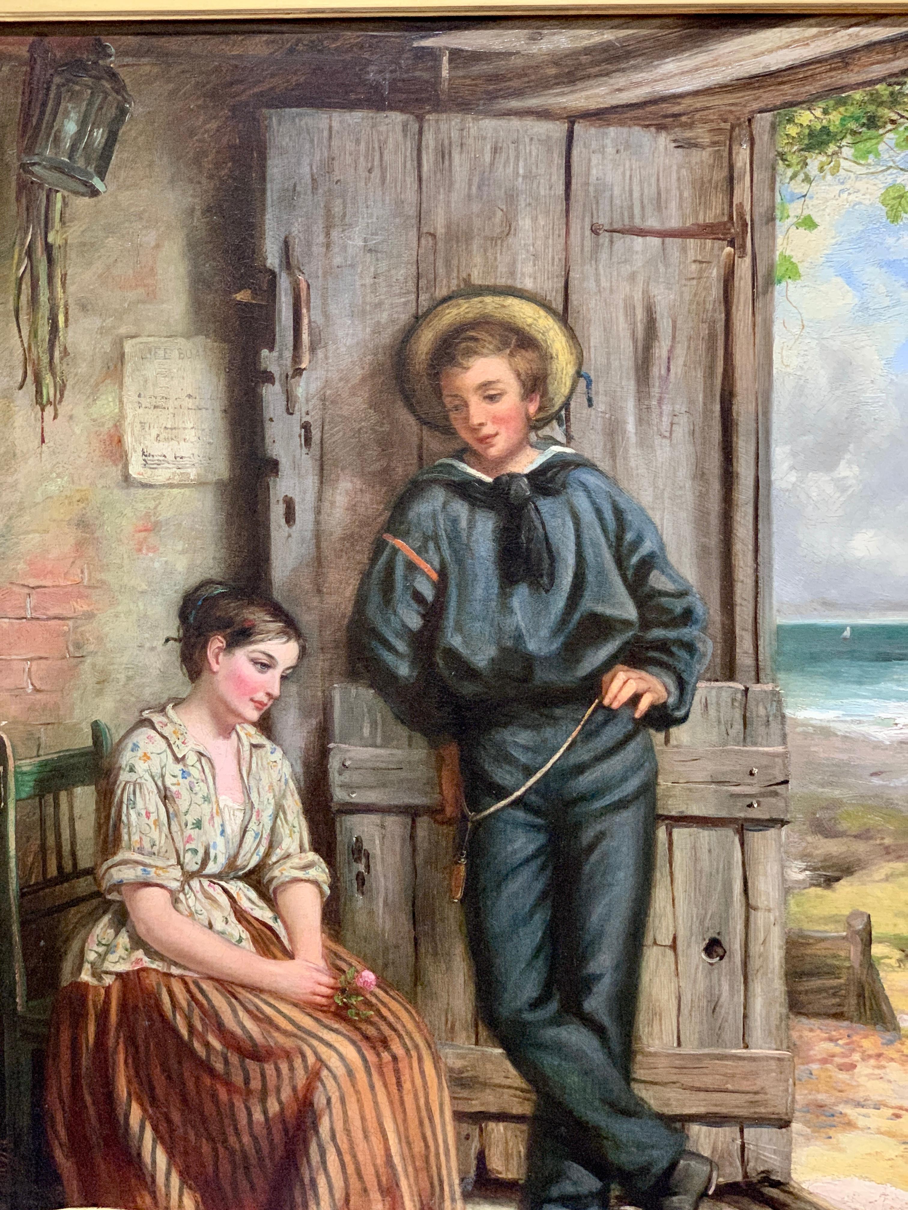 19th century English, the return of the sailor to his wife  - Painting by Herbert Johnson