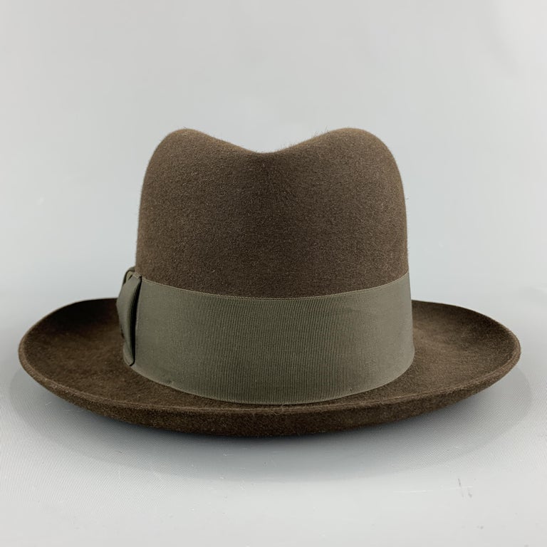 HERBERT JOHNSON Size 7 1/8 Olive Green Grosgrain Fedora at 1stDibs