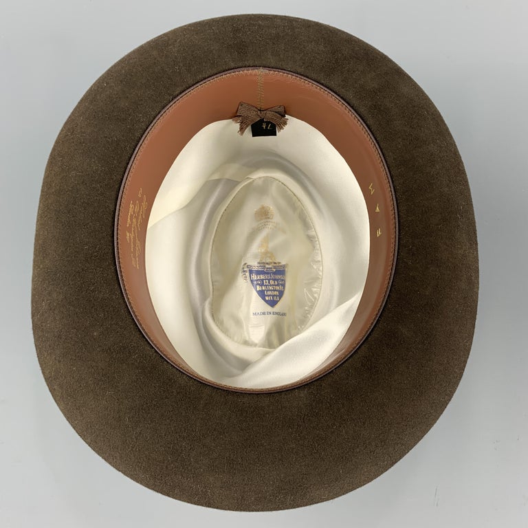 HERBERT JOHNSON Size 7 1/8 Olive Green Grosgrain Fedora at 1stDibs