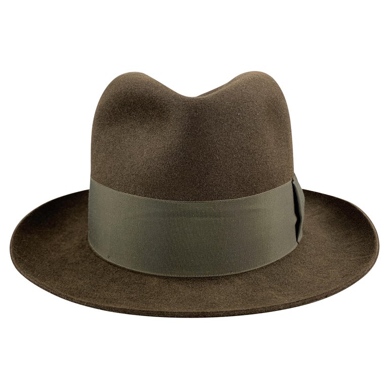 HERBERT JOHNSON Size 7 1/8 Olive Green Grosgrain Fedora at 1stDibs