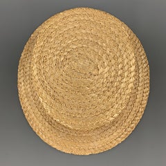 HERBERT JOHNSON Size 7 1/8 Straw Woven Red & Navy Grosgrain Boater Hat