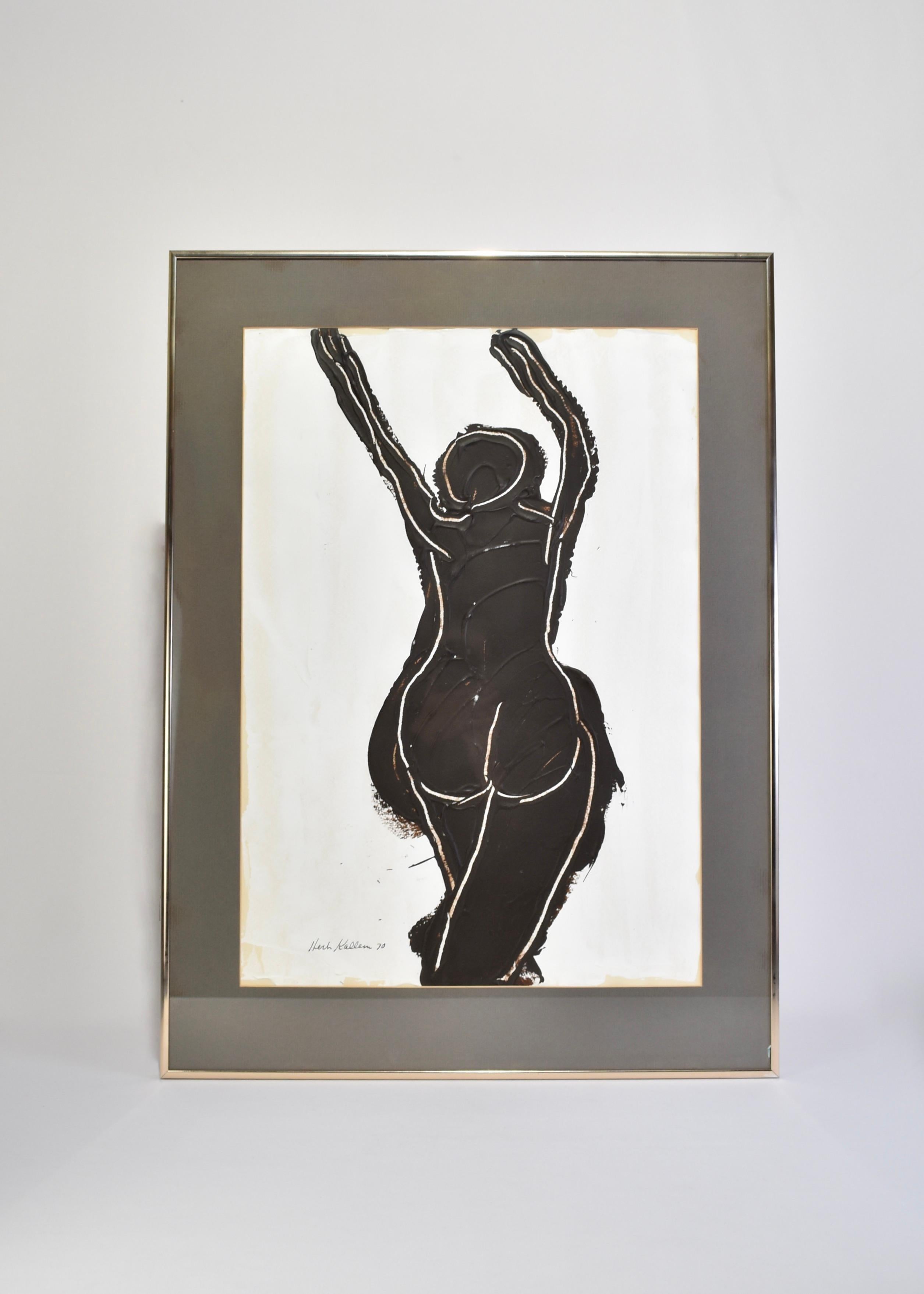 Vintage framed painting of a nude figure by renowned artist, Herbert Kallem (1909 - 1994). Signed Herbert Kallem, 70'.

Framed in original aluminum with grey matte and a wire on the back for hanging. Original framer's sticker on the back reads,