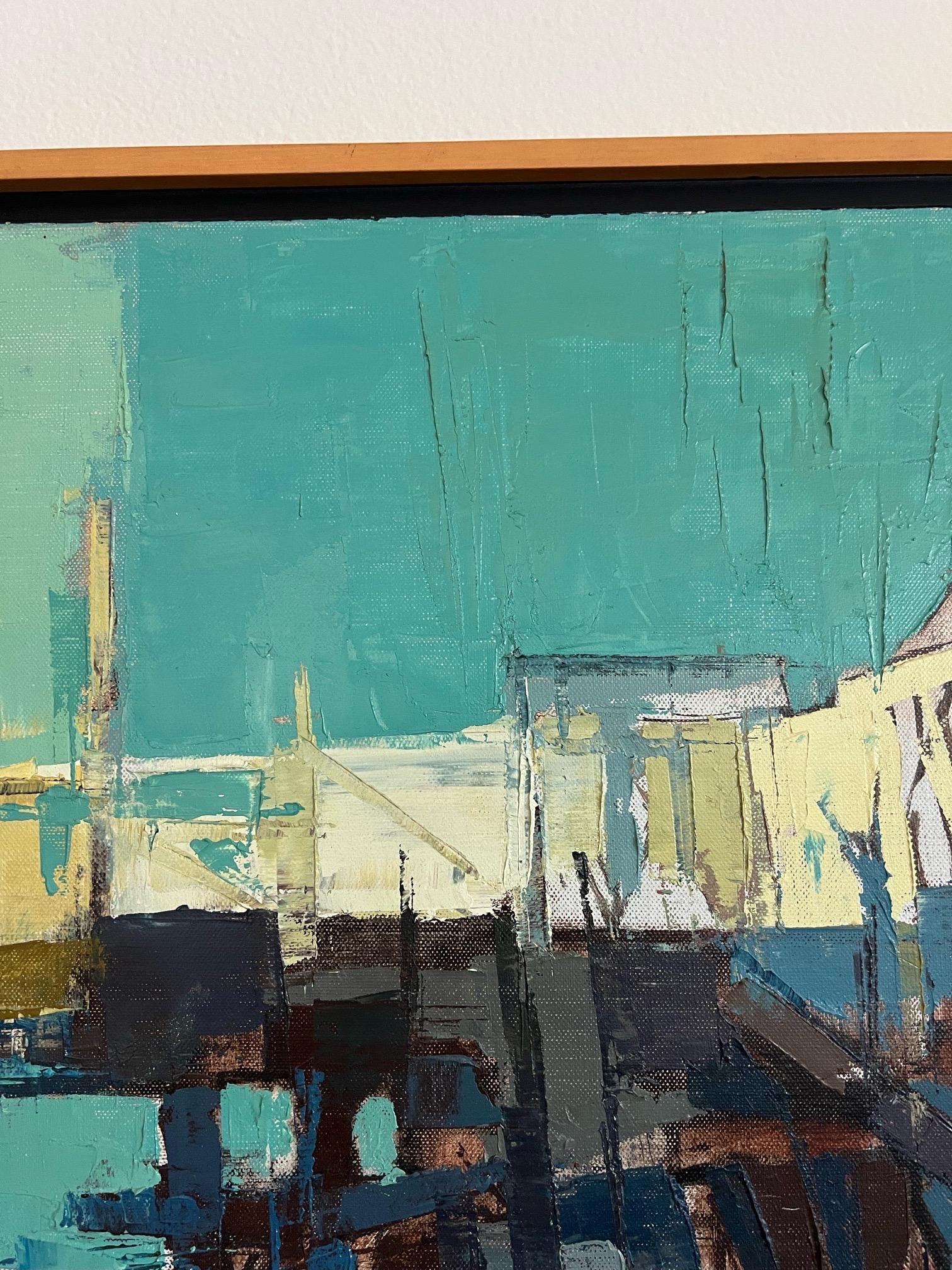 Pintura al óleo californiana modernista - Pintura al óleo del muelle de la playa del sur de California - Painting Contemporáneo de Herbert Kornfeld