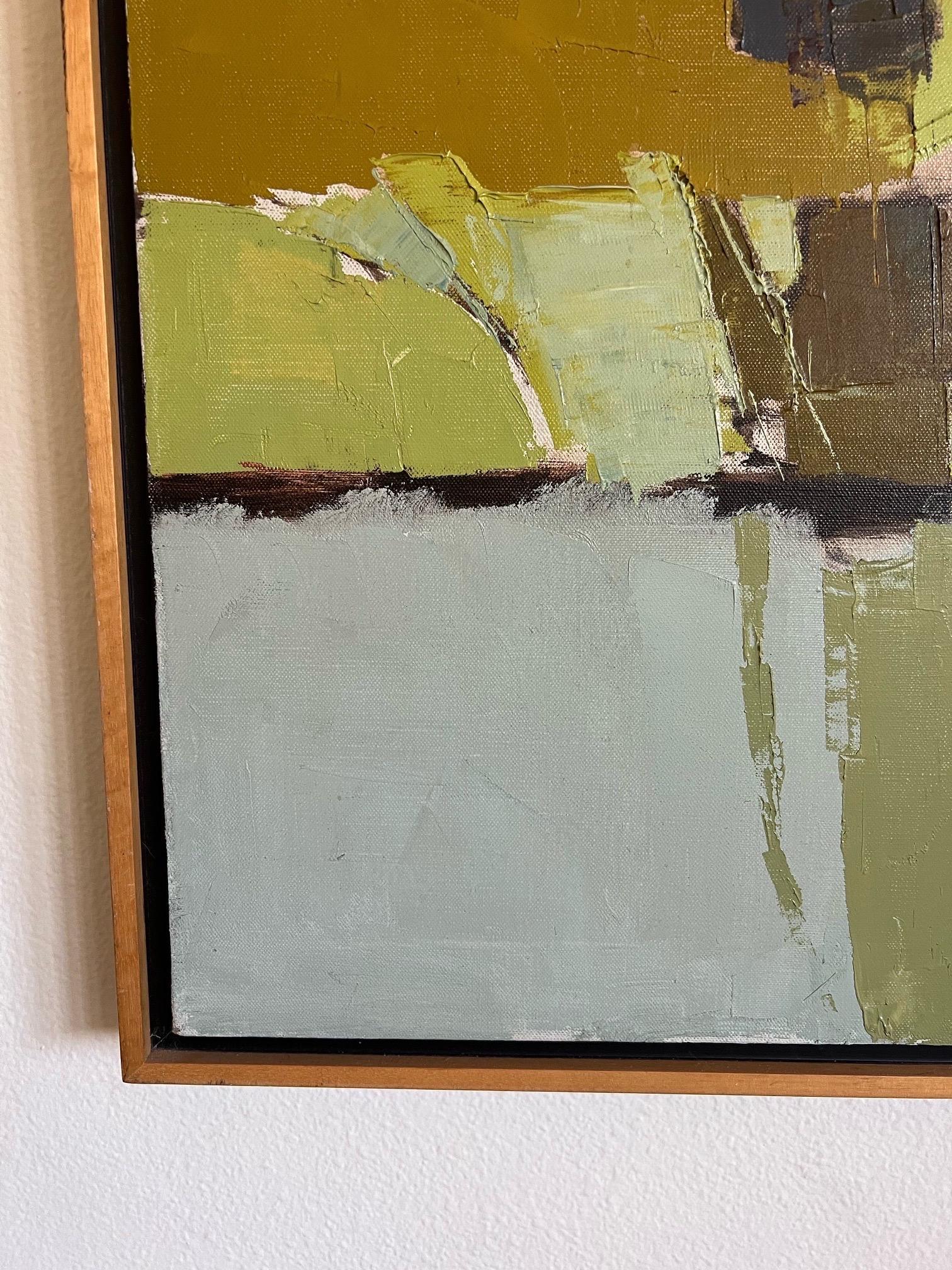Pintura al óleo californiana modernista - Pintura al óleo del muelle de la playa del sur de California en venta 2
